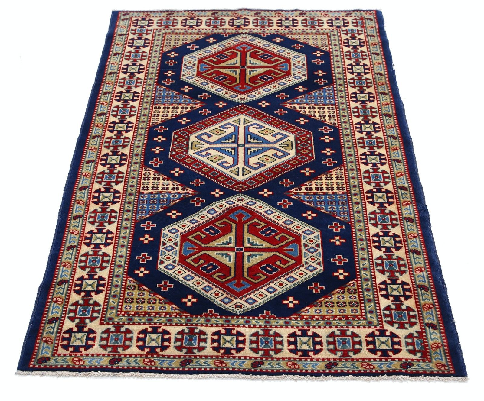 3,2x4,7 ft handgeknoopt tribaal vloerkleed. Geometrisch kleed voor entree en slaapkamer photo Textiel
