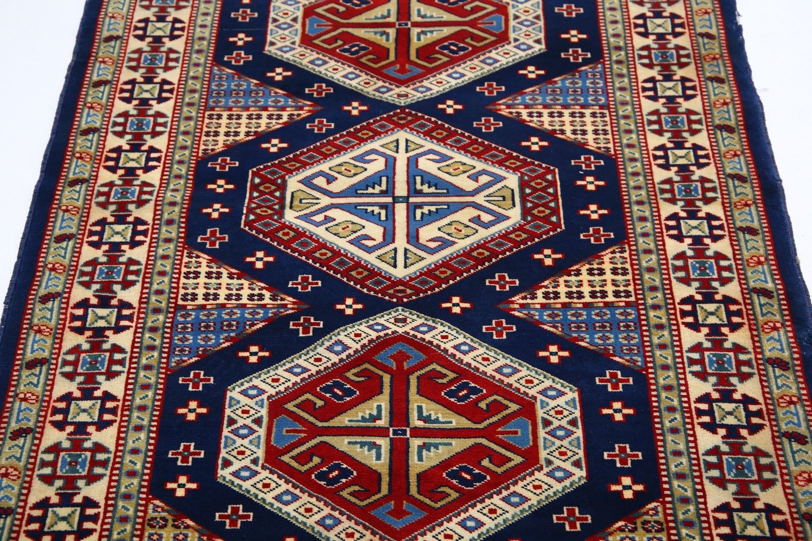 Tapis d'accent tribal noué à la main, 97 x 143 cm, motifs géométriques, pour entrée et chambre photo 732.0