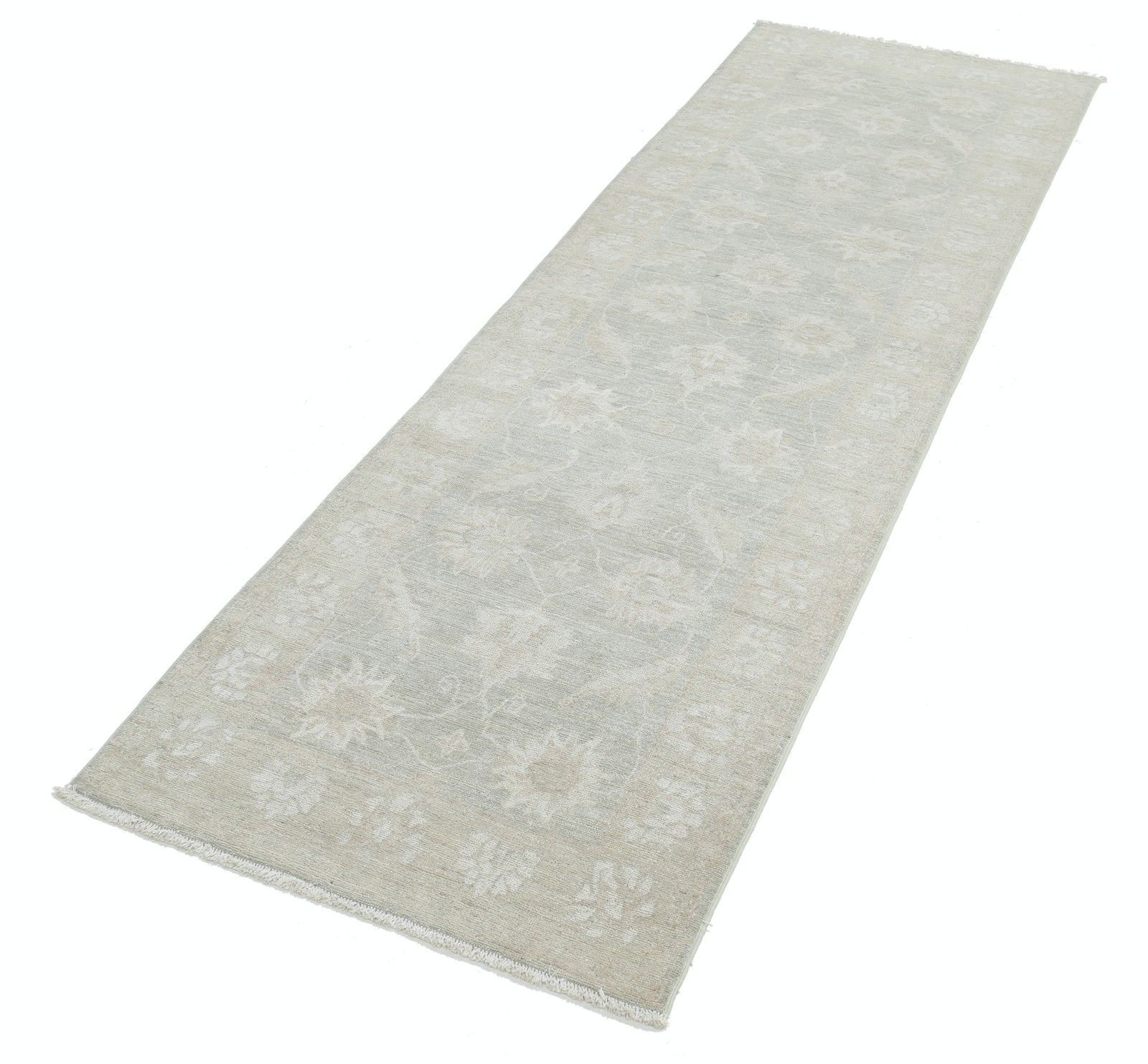 2.7x8.2 Ft Hand Knotted Floral Runner Rug. Muted Tone Hallway, Corridor Rug photo for sale