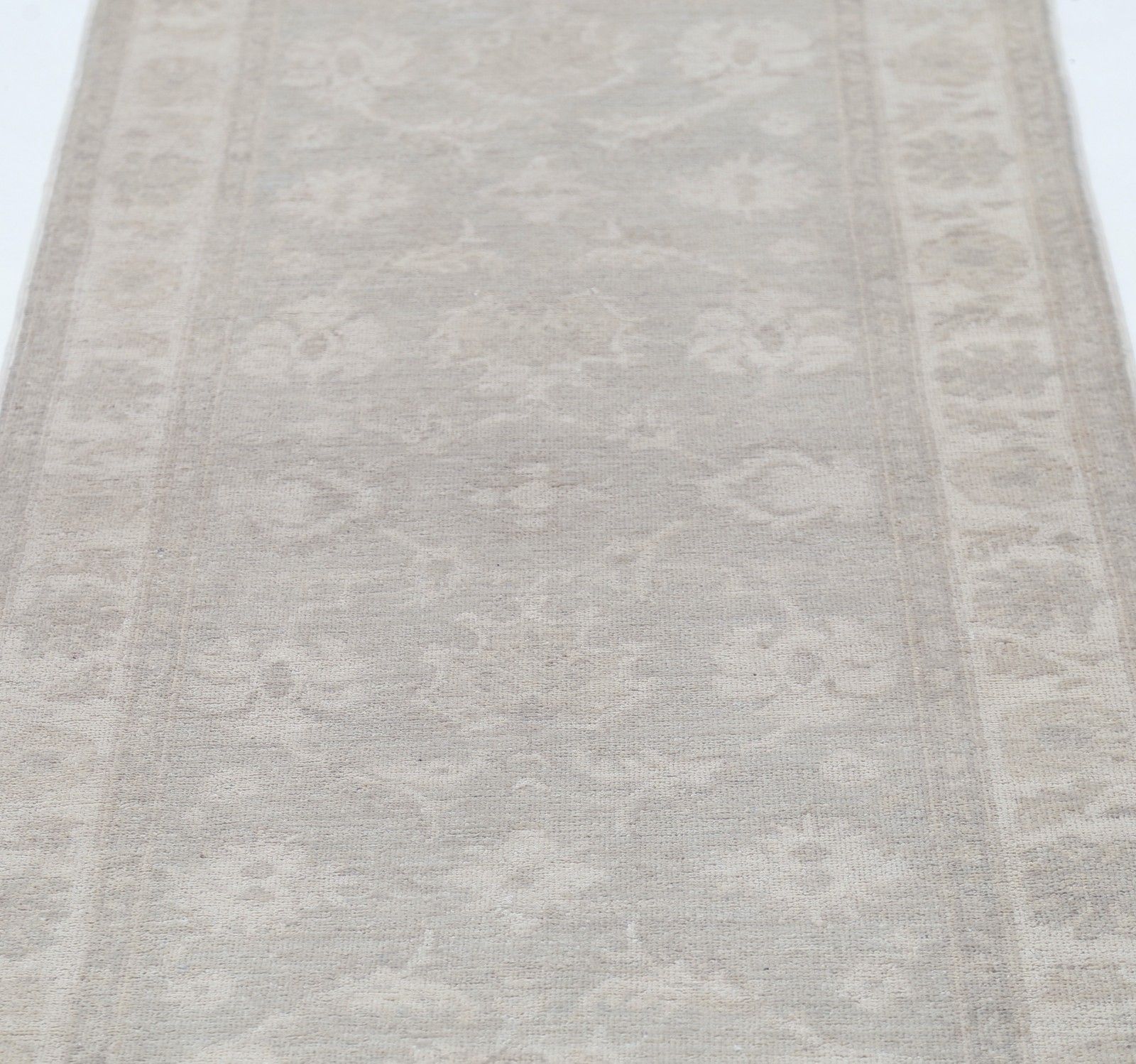 2.6x10 Ft Hand Knotted Floral Oushak Wool Runner Rug. Soft Colored Hallway Rug photo 1260.0