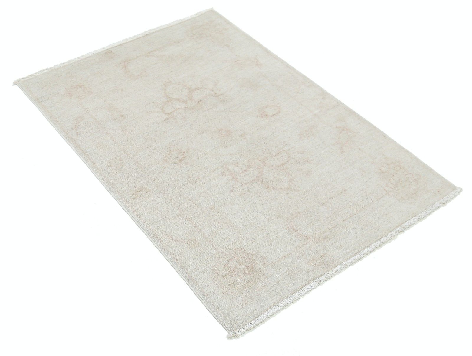 Tapis d'appoint turc noué à la main en laine, motif floral sur fond beige, 79 x 117 cm photo furniture