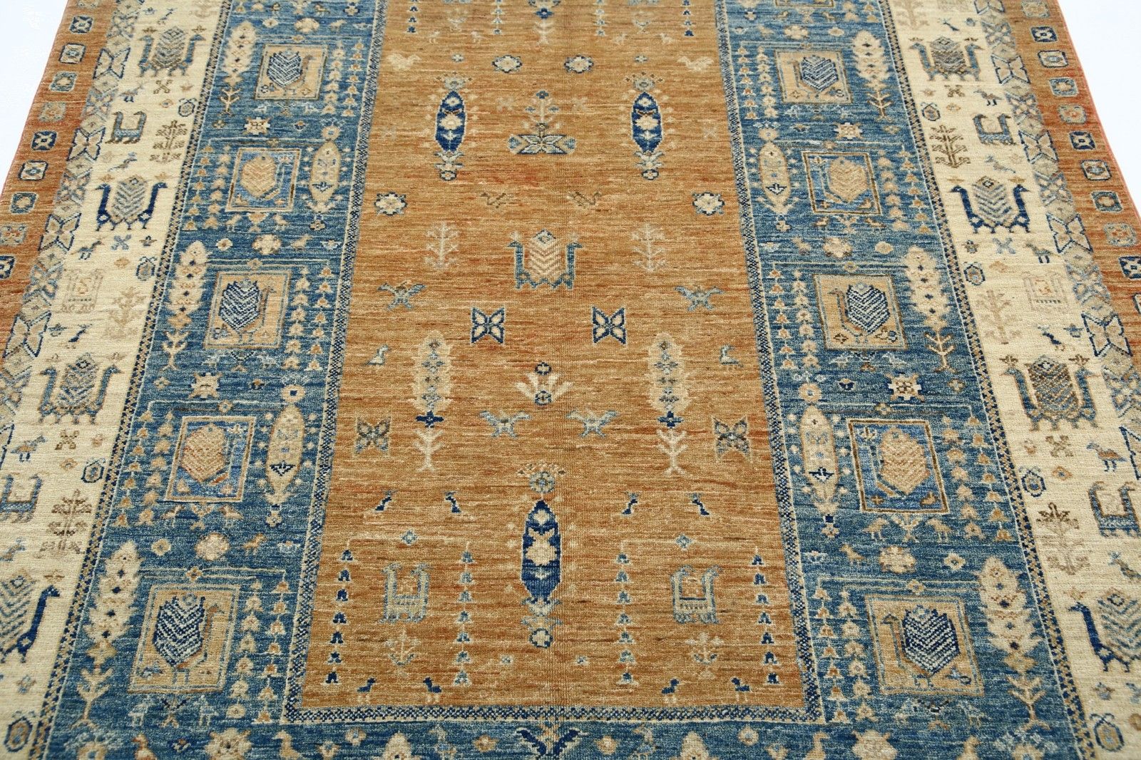5,5x8 Ft Handgeknoopt Lichtblauw, Beige Wollen Vloerkleed. Turks Tribaal Tapijt photo 2139.0