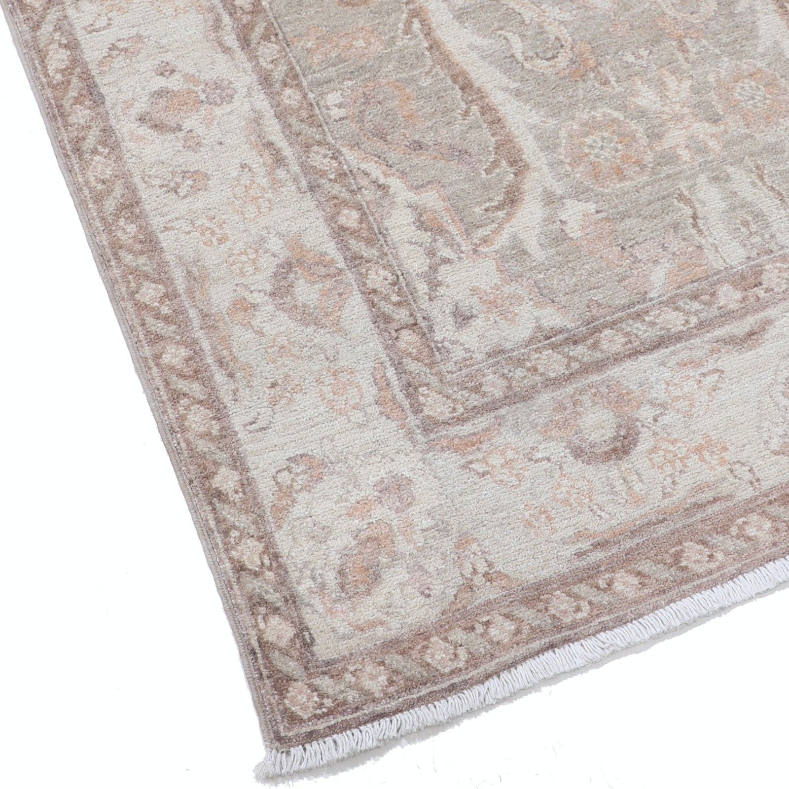 Tapis d'appoint traditionnel noué à la main, 3 x 4,6 pi. Tapis en laine à motifs floraux dans des tons doux photo vinterior