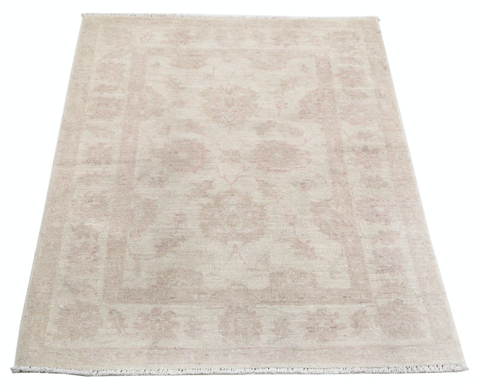 2,8 x 3,8 ft Handgeknoopt Beige Turks Wollen Vloerkleed met Allover Bloemmotief photo Textiel