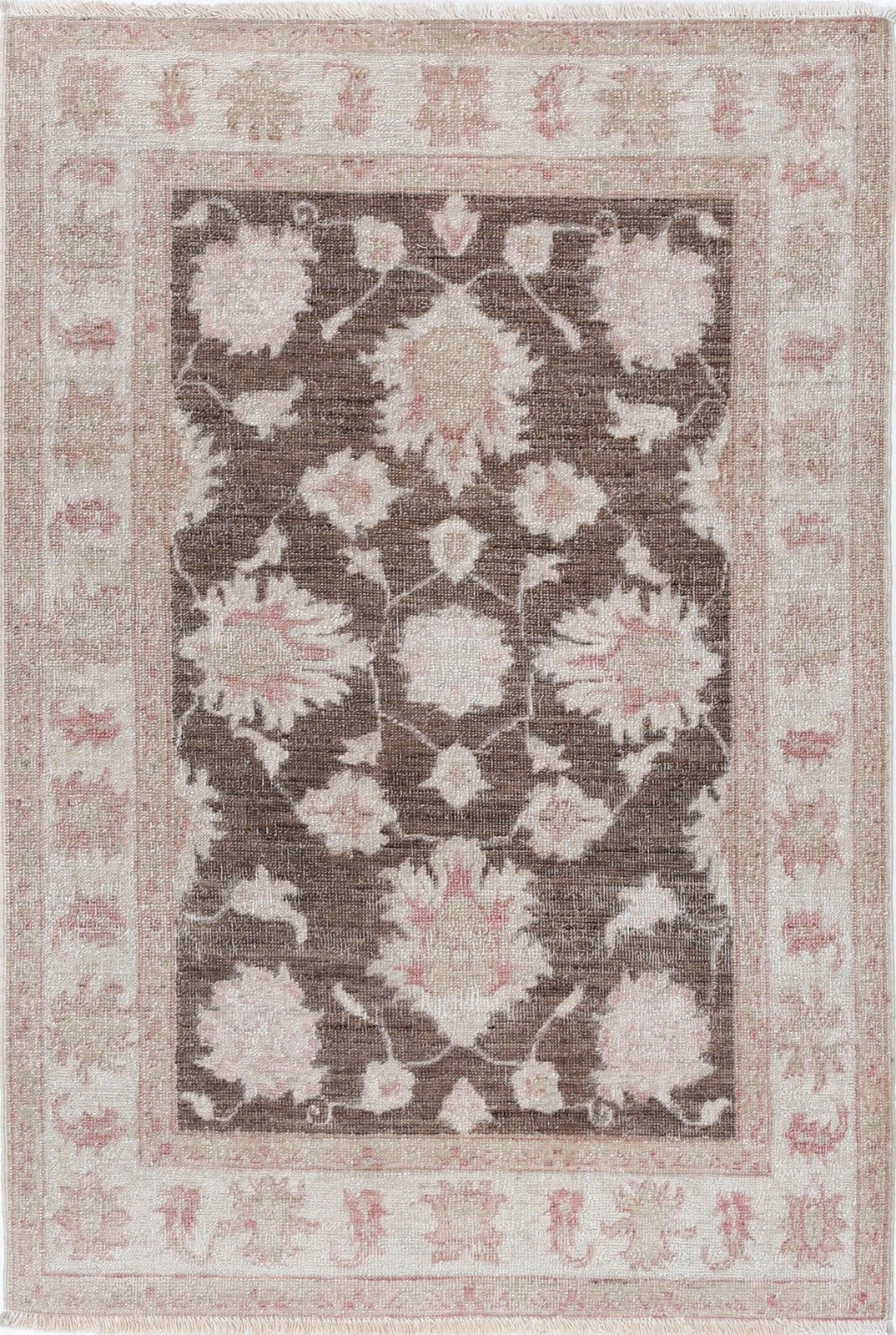 2.8x4.2 Ft Hand Knotted Brown, Ivory, Pale Pink Accent Rug With Floral Design