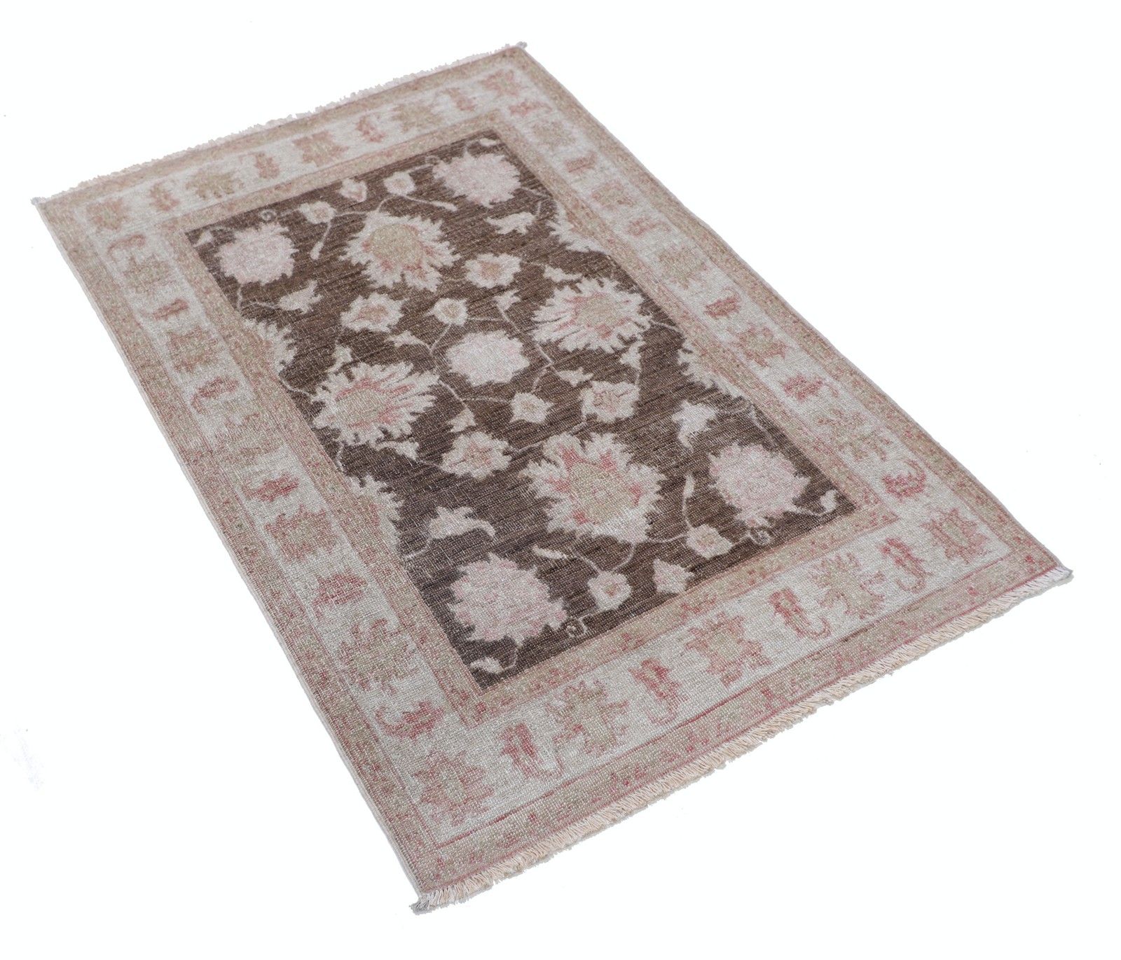 2.8x4.2 Ft Hand Knotted Brown, Ivory, Pale Pink Accent Rug With Floral Design photo furniture