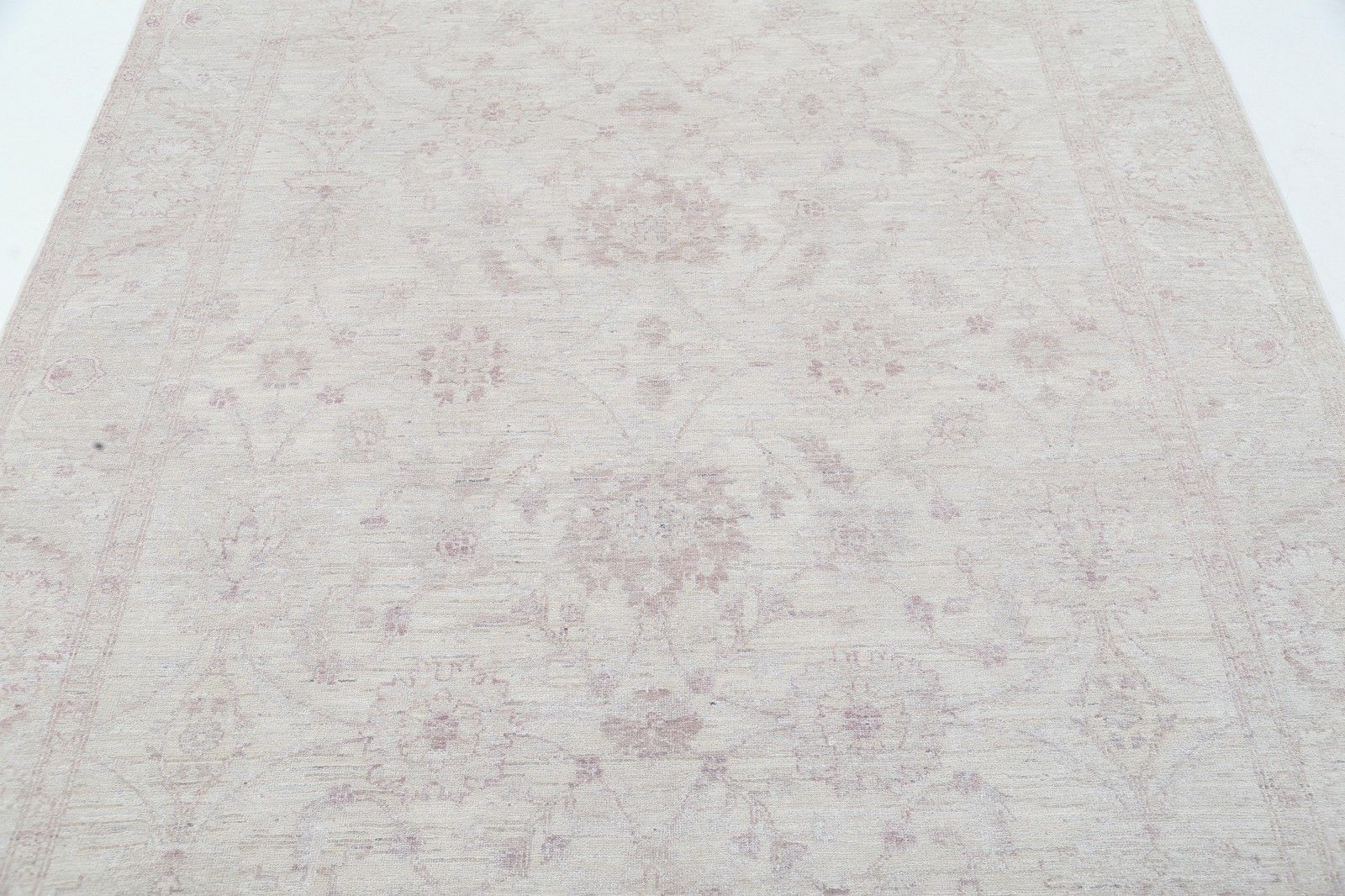 6,2 x 8,8 ft handgeknoopt Turks wollen vloerkleed met bloemmotief. Beige Oushak tapijt photo 2647.0