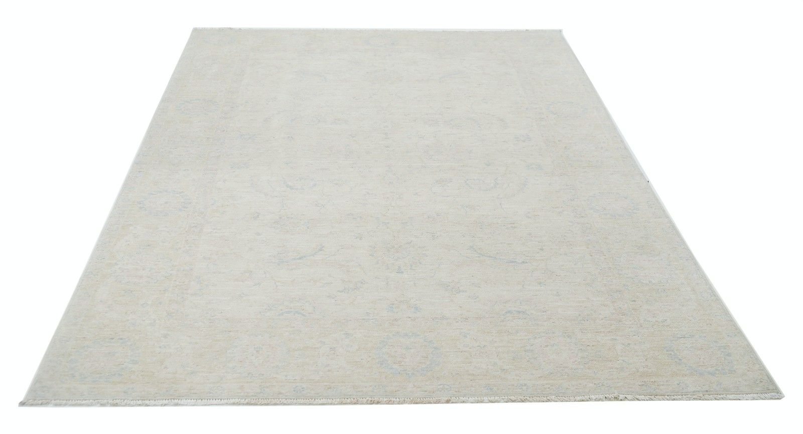 Tapis turc noué à la main à motif floral, 1,71 x 2,37 m. Tapis Oushak beige photo Textiles