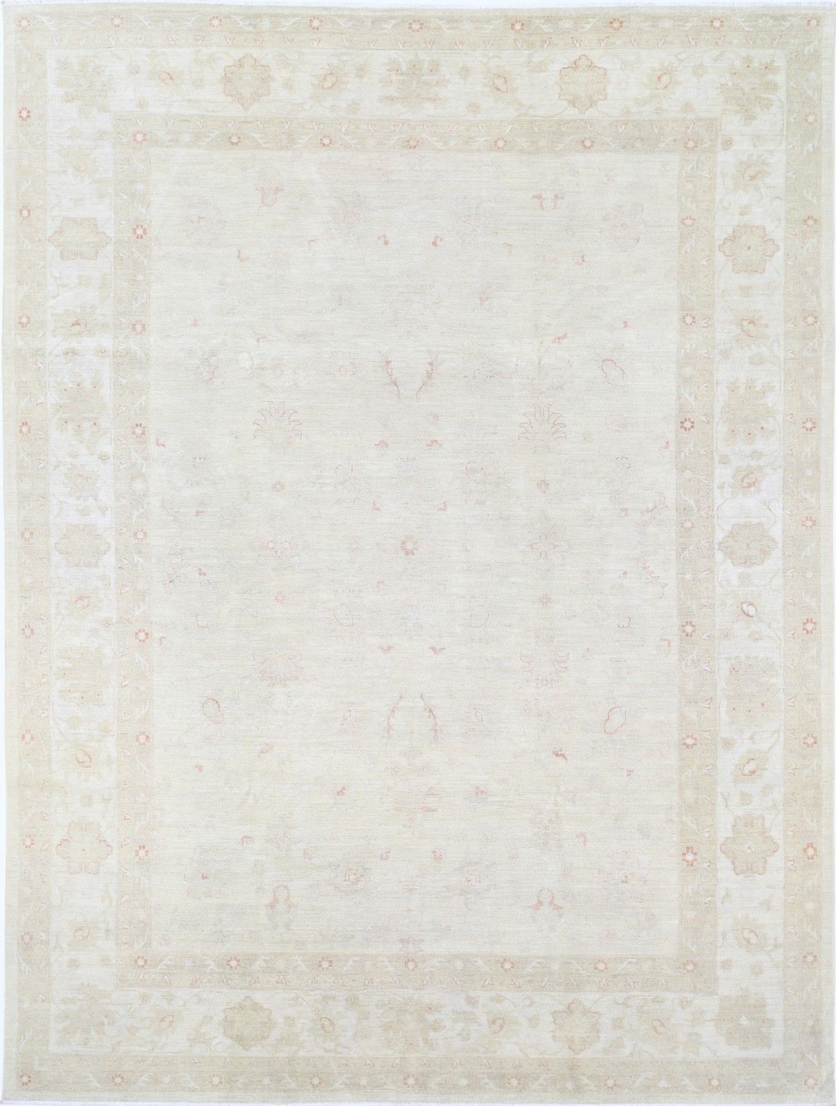 8.7x12 Ft Hand Knotted Beige Wool Large Area Rug With All Over Floral Design