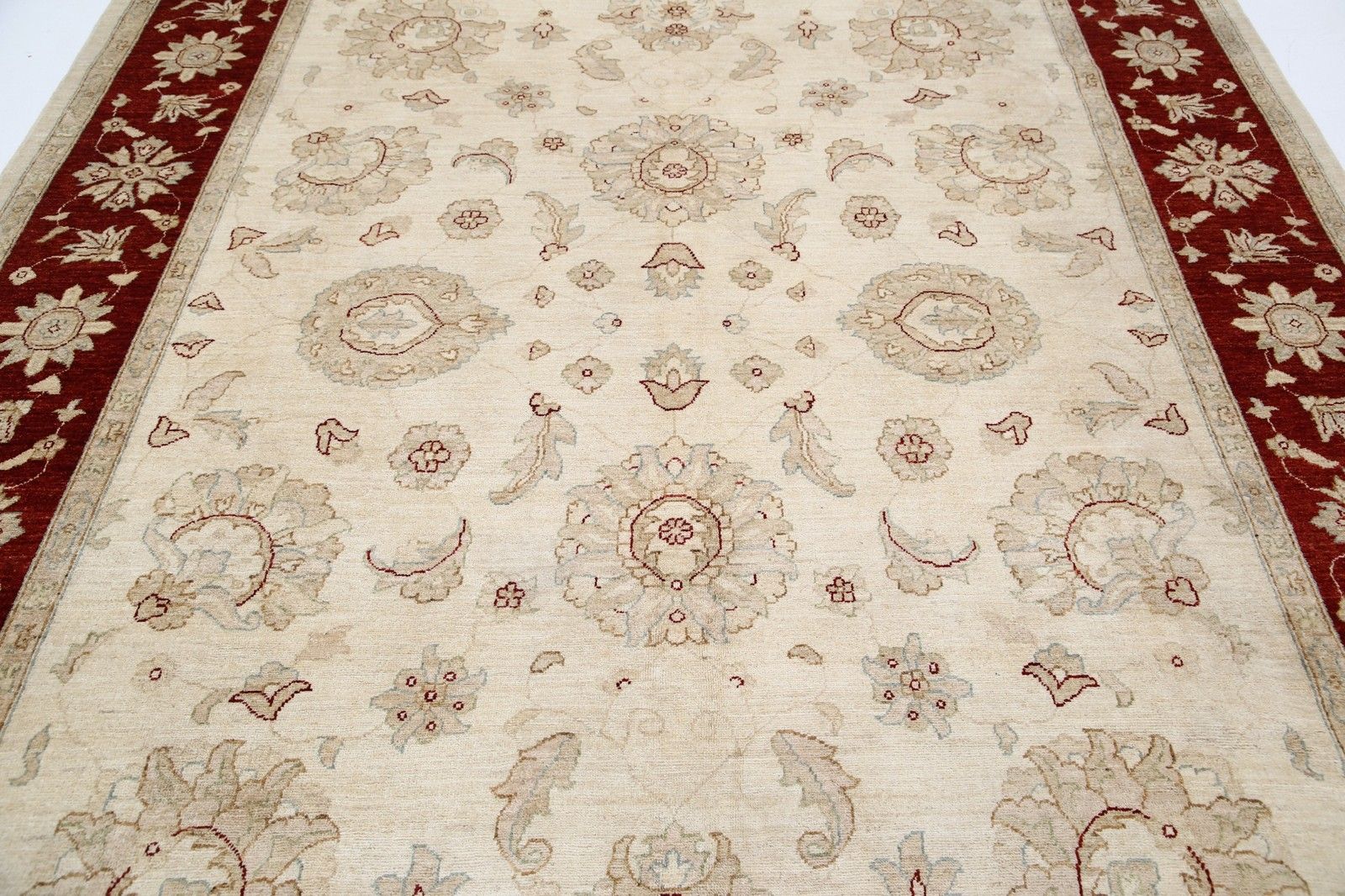 8,3x12 Ft Handgeknoopt Groot Wollen Vloerkleed In Rood En Beige. Floraal Oushak Tapijt photo 4884.0