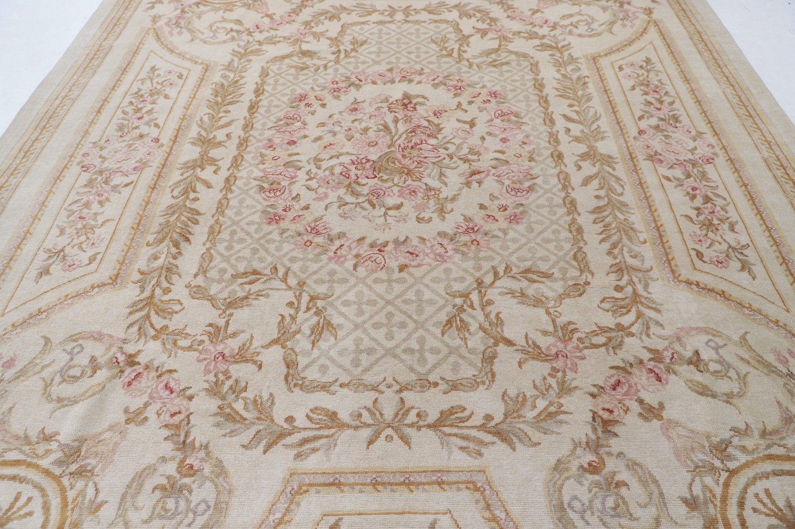9x12.2 Ft Hand Knotted Ivory, Pale Pink Large Rug. Floral Design Wool Carpet photo for sale