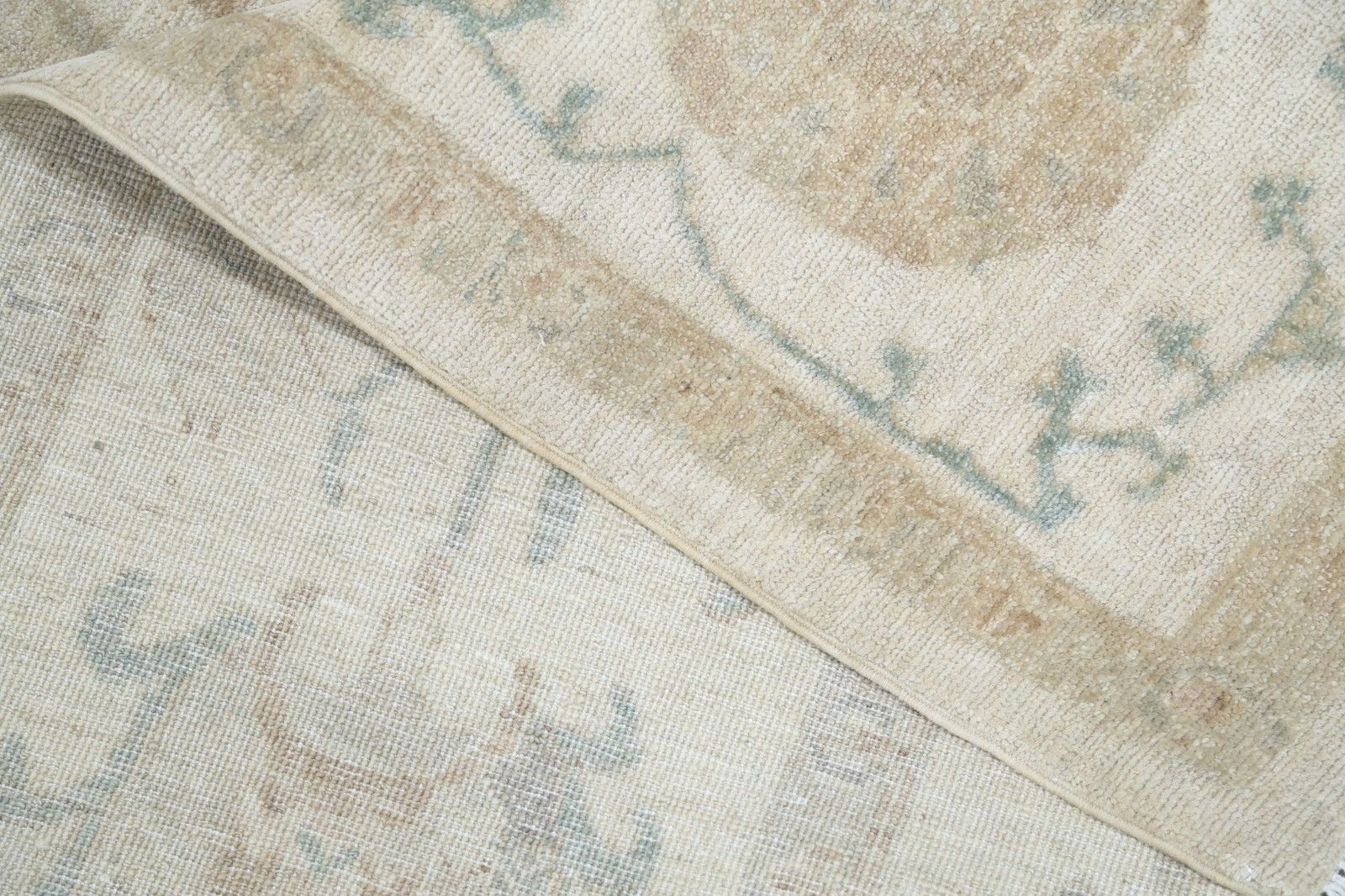 5.8x8.6 Ft Handknotted Beige, Light Blue Wool Area Rug. Turkish Botanical Carpet photo buy