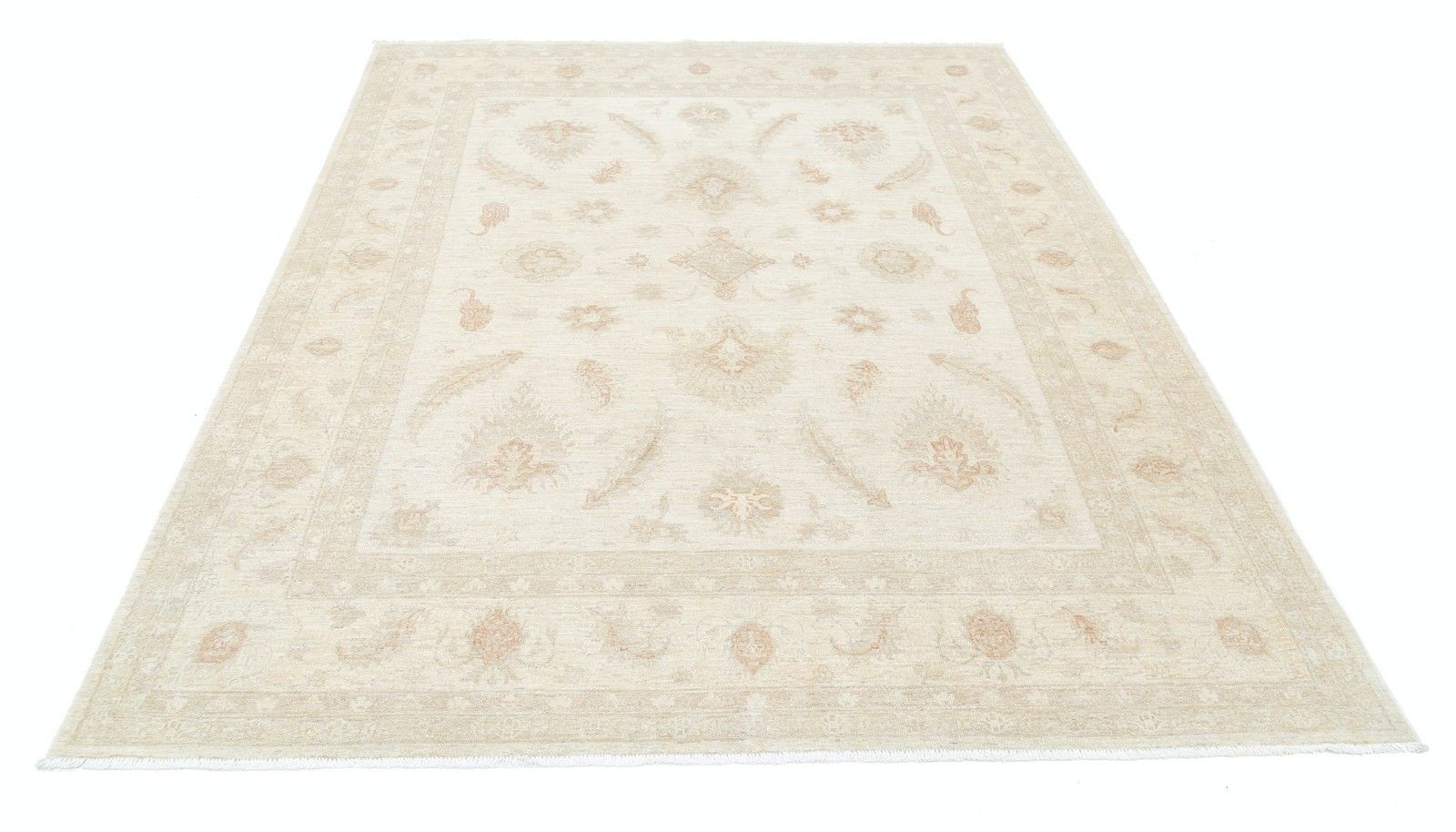 6.6x8 Ft Handmade Beige Oushak Rug With With All Over Floral Design. 100% Wool photo Textiles