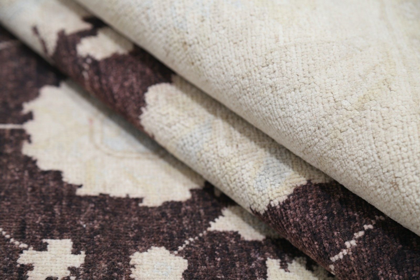 9x11.8 Ft Hand Knotted Brown, Ivory Wool Area Rug. Ogee Trellis Design Carpet photo vinterior