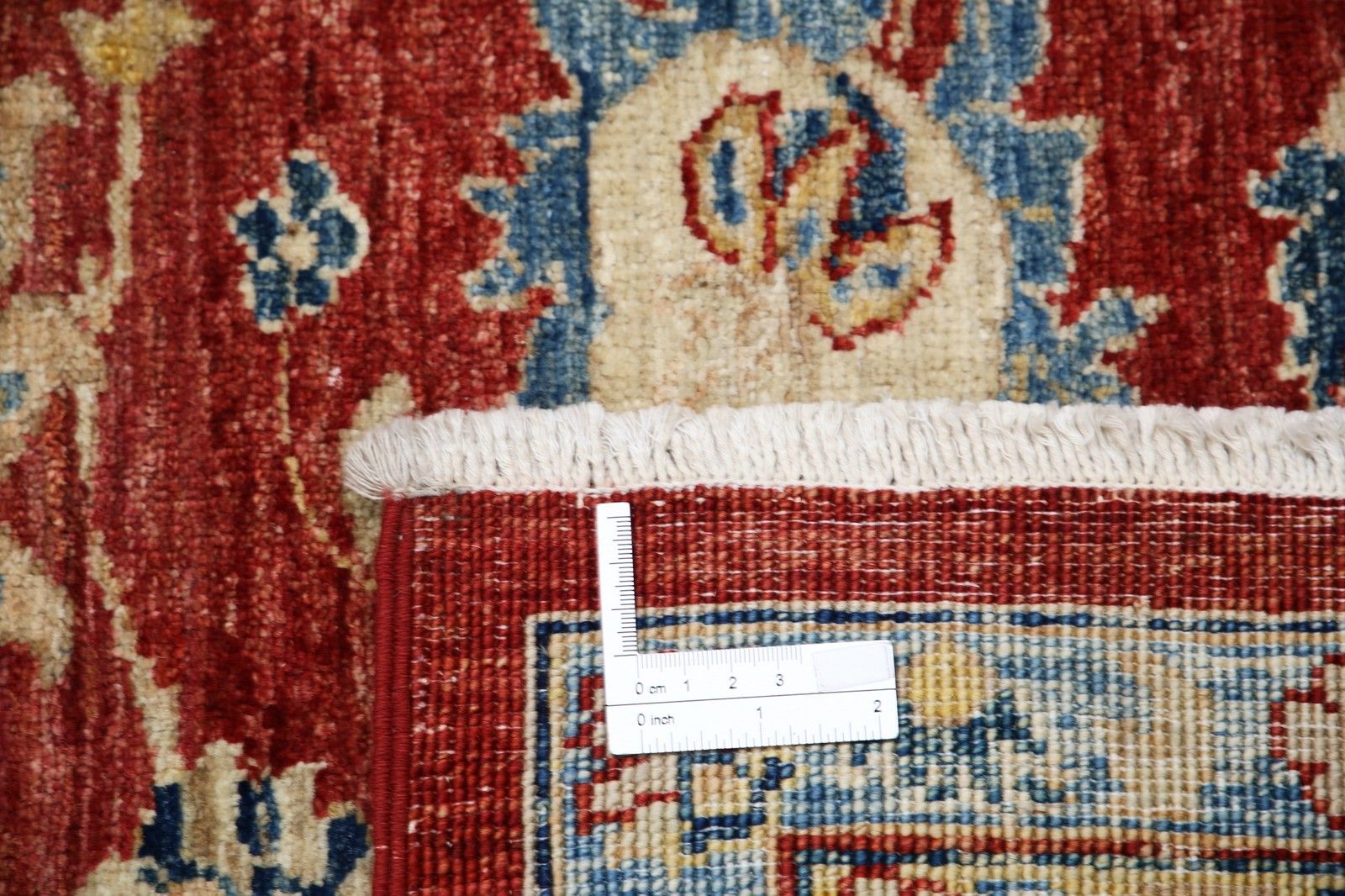 Tapis noué à la main 252 x 308 cm, bleu marine et rouge, motifs floraux en laine photo buy
