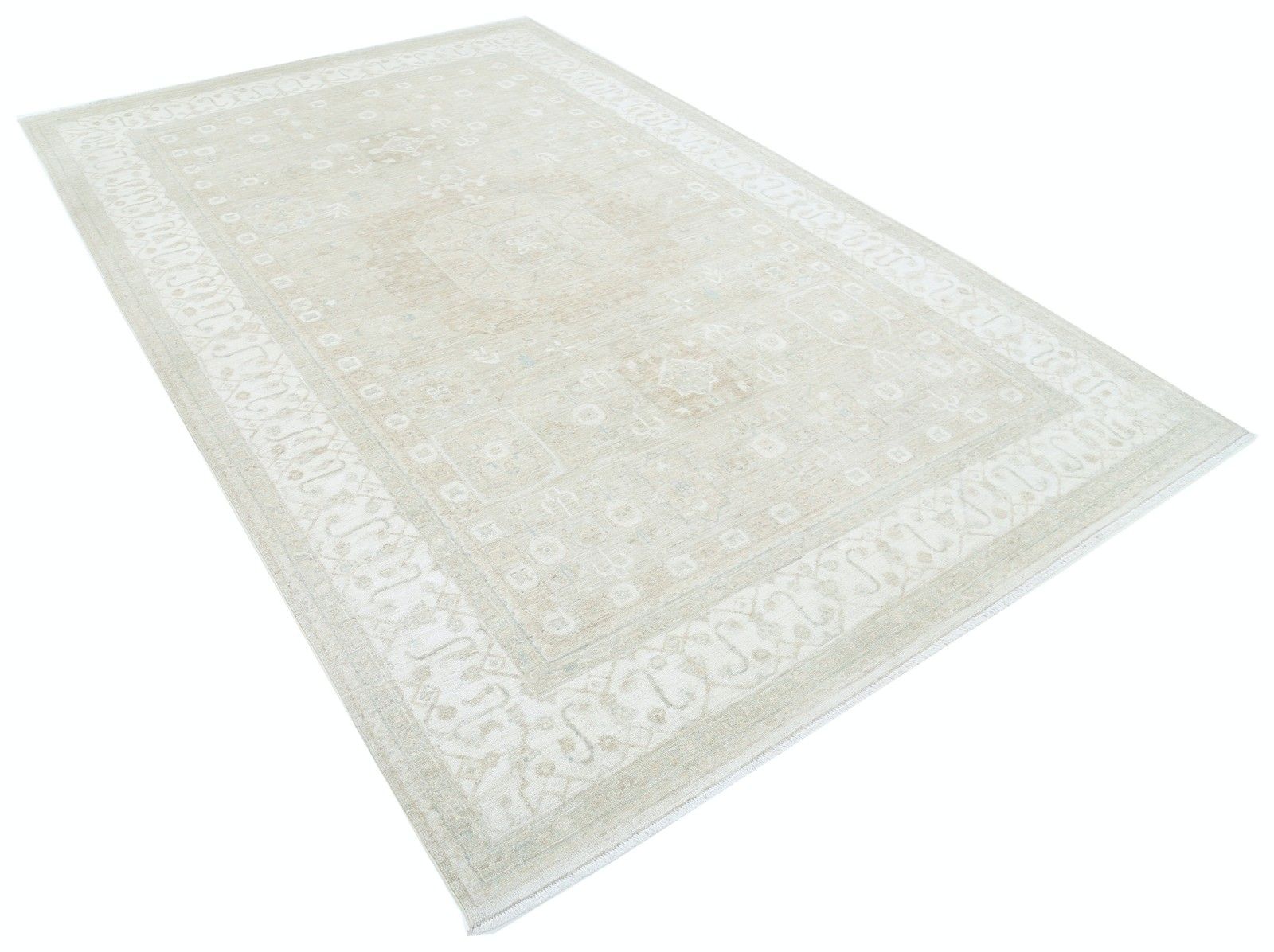 Tapis noué à la main 6,5 x 9,7 ft pour décoration intérieure, 100 % laine beige photo furniture