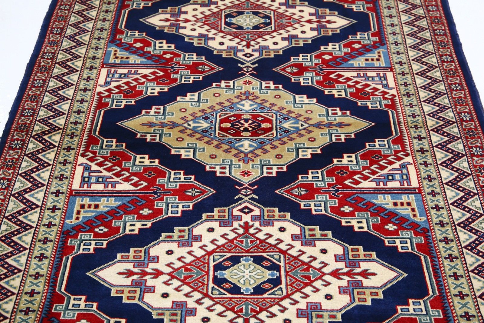 4,3x6 Ft Handgeknoopt Geometrisch Vloerkleed Voor Slaapkamer En Entree. 100% Wol photo 1260.0