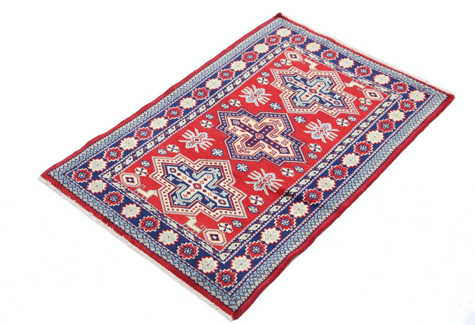 2x3 Ft Hand Knotted Geometric Red Accent Rug For Bedroom, Kitchen And Entryway photo for sale