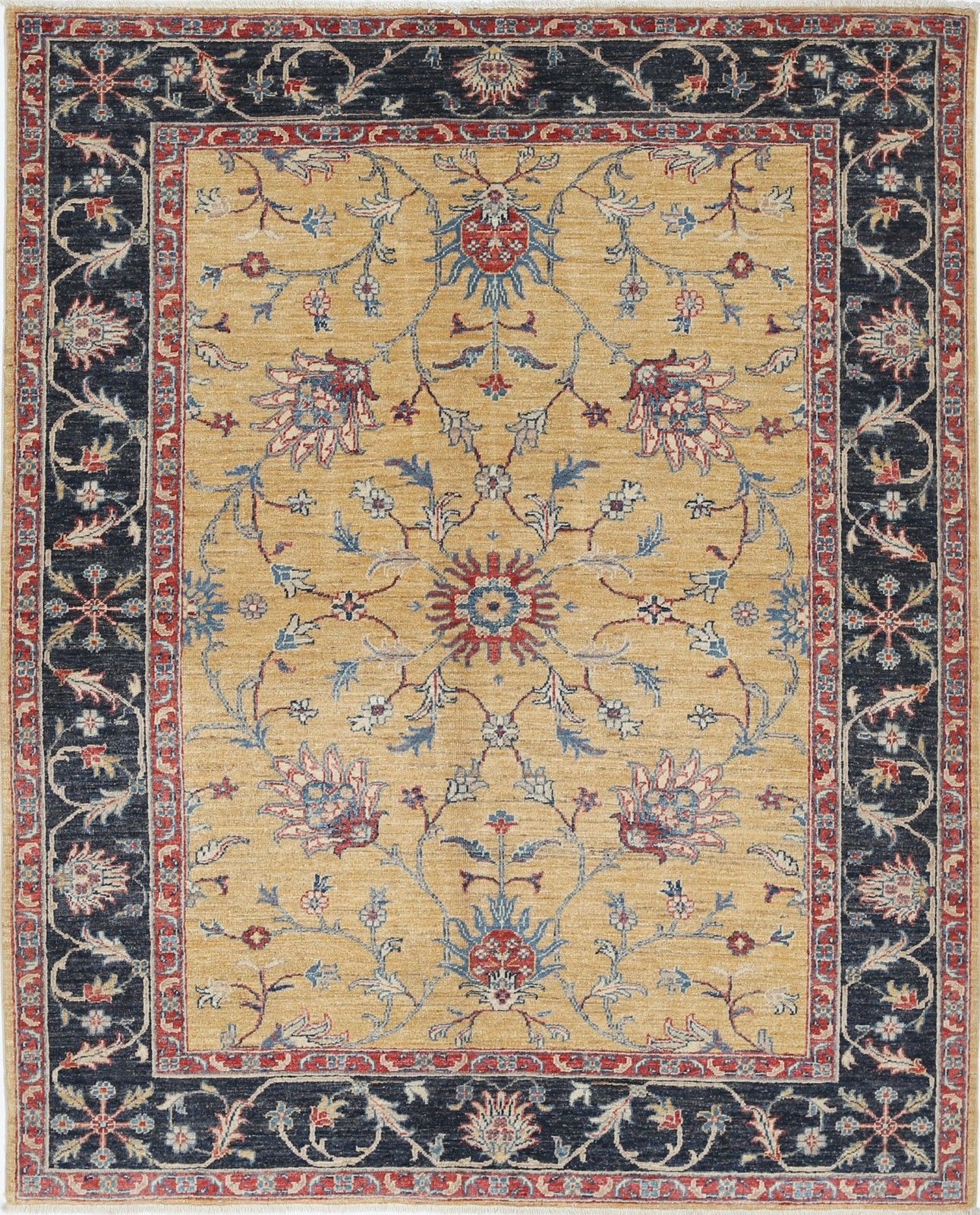 5x6.2 Ft Handknotted Turkish Wool Area Rug. Floral Oushak Rug For Living Room