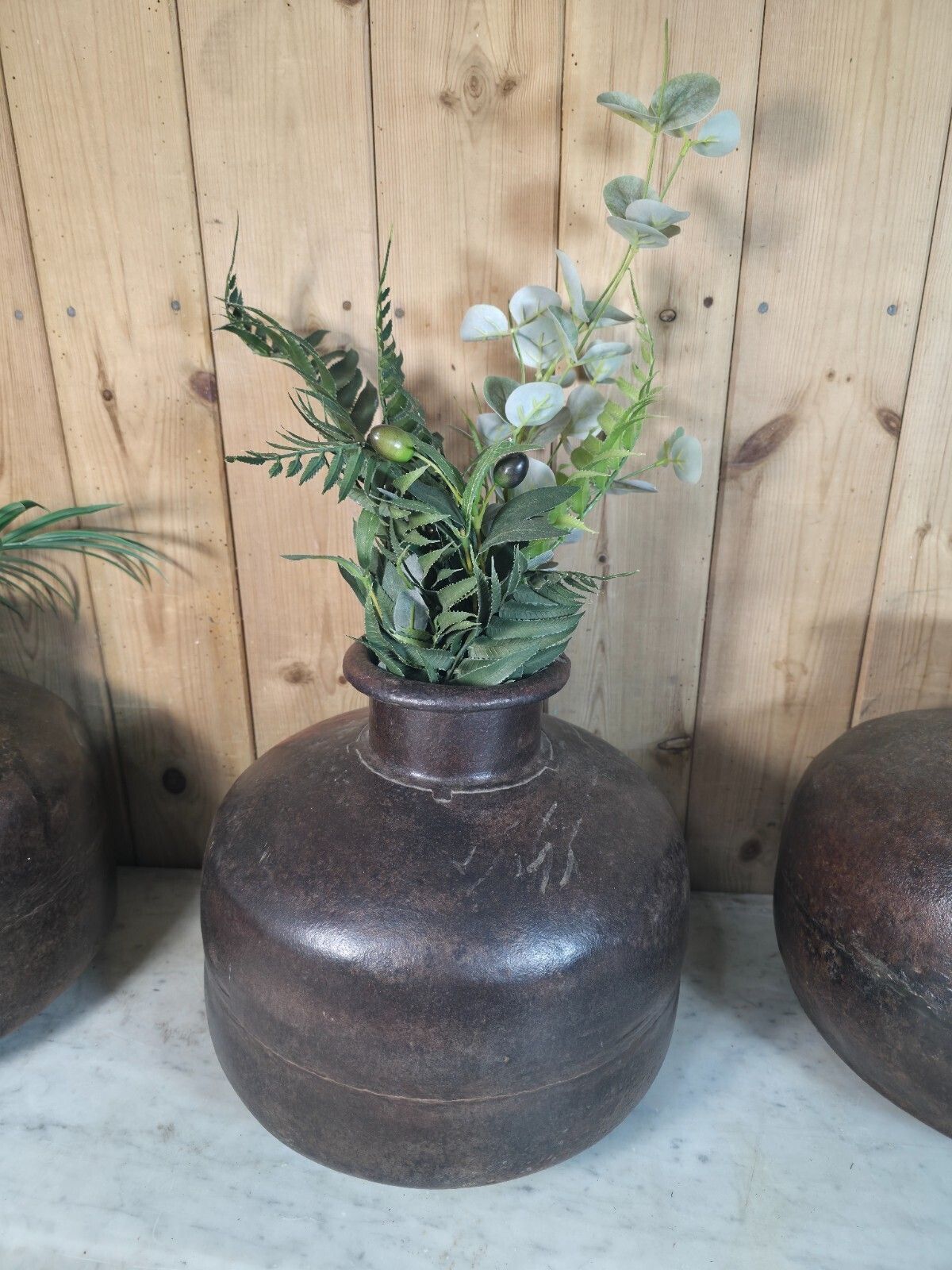 Old Vintage Rustic Wabi Sabi Heavy Duty Metal Iron Indian Water Pot Vase Carrier photo buy