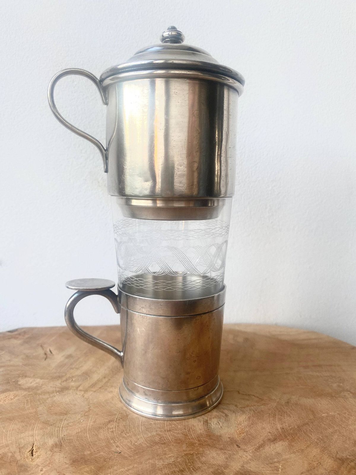 photo for sale Cafetière d'époque en verre et métal argenté
