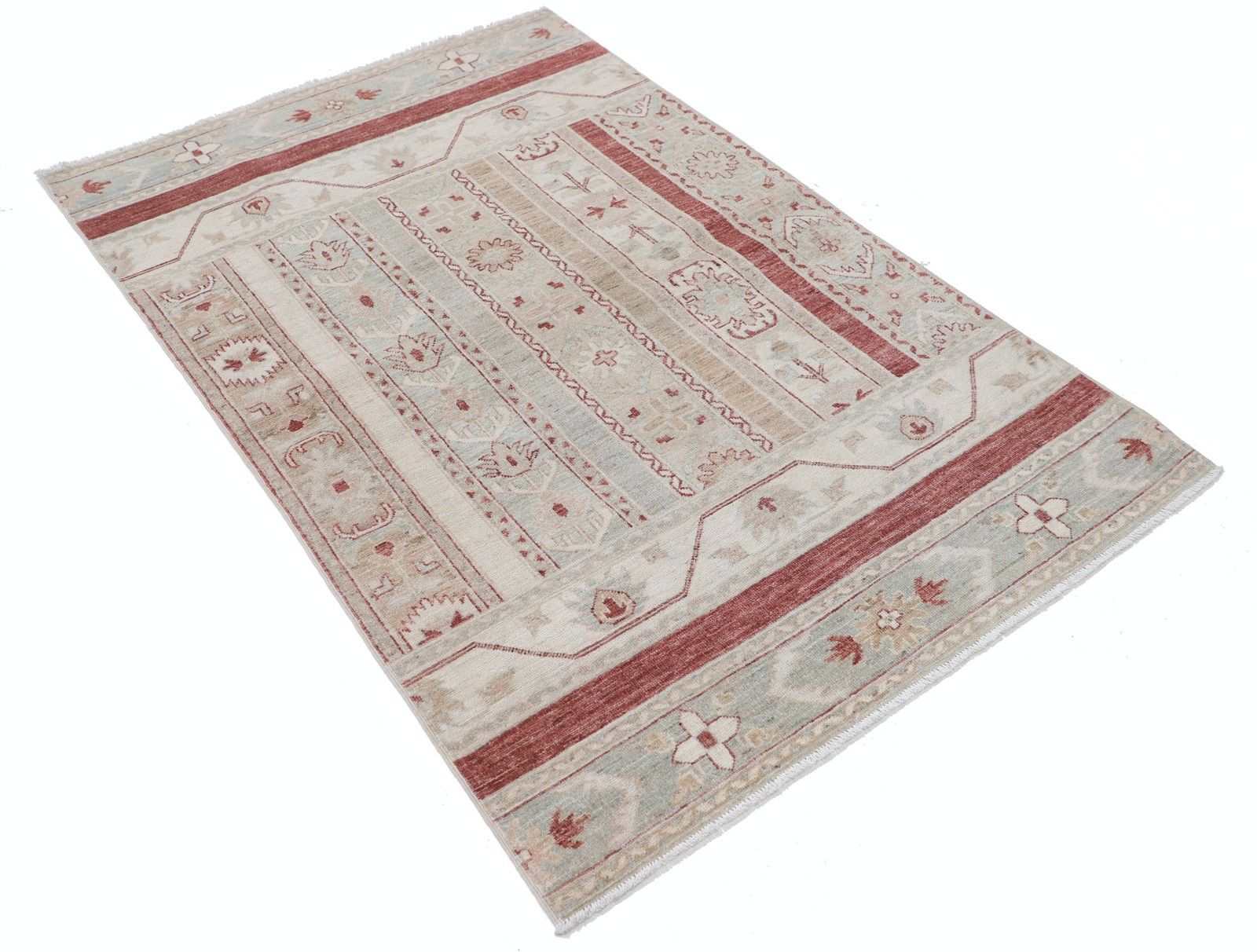 3,8x5,8 ft Handgeknoopt Beige, Rood Vloerkleed. Turks Geometrisch Motief Accentkleed photo furniture