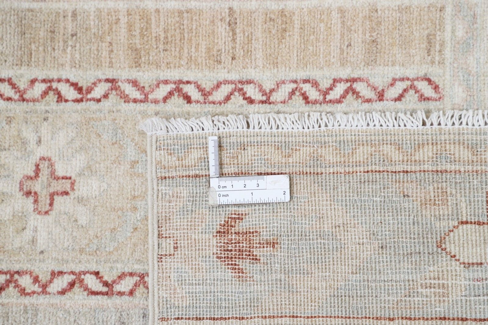 3,8x5,8 ft Handgeknoopt Beige, Rood Vloerkleed. Turks Geometrisch Motief Accentkleed photo vinterior