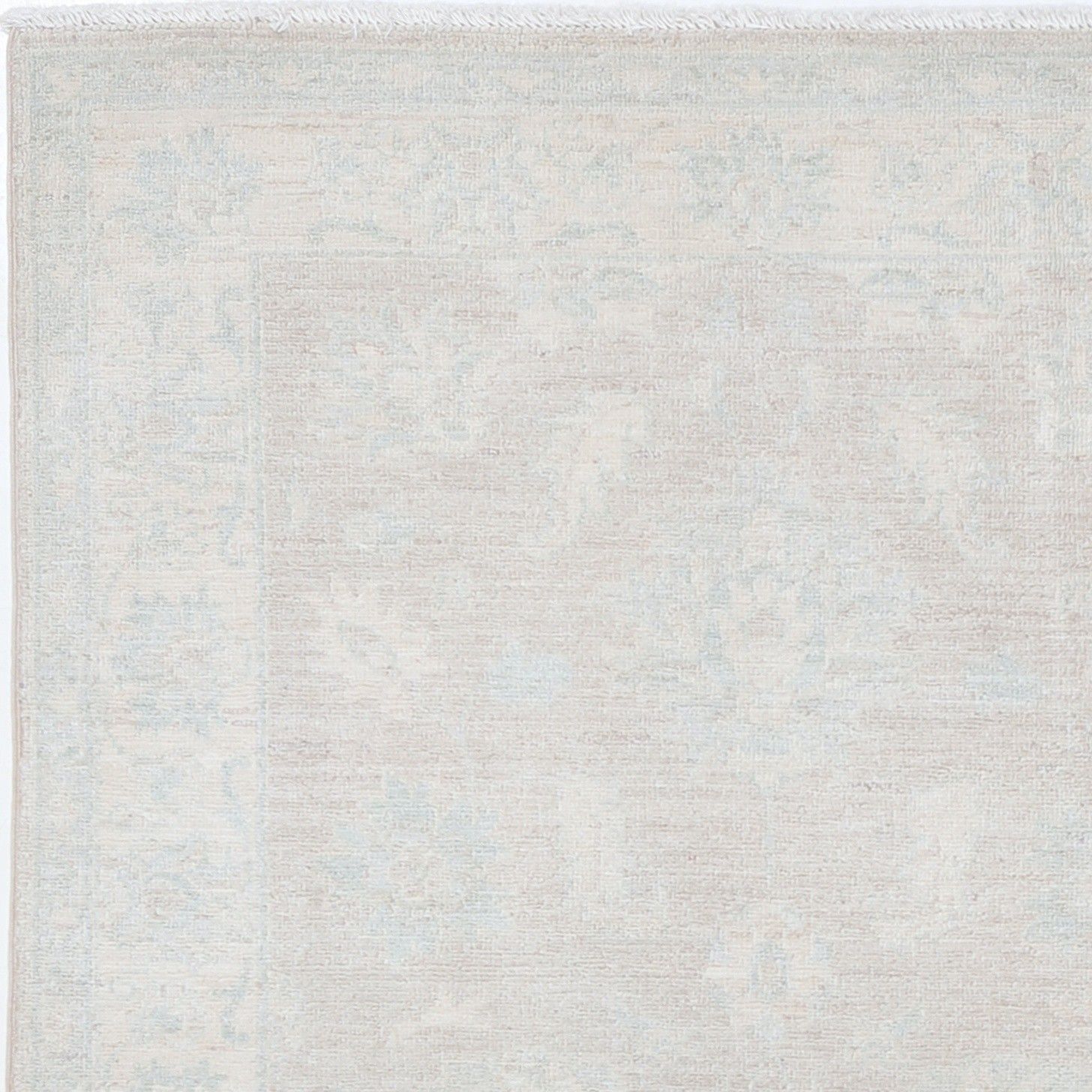 Tapis en laine noué à la main, beige et bleu clair, motif floral, 0,9 x 1,5 m photo vinterior