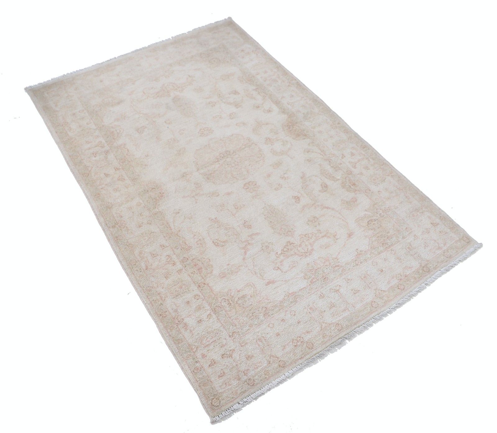 3.2x5 Ft Hand Knotted Ivory, Blush Wool Area Rug. Medallion Design Accent Rug photo furniture