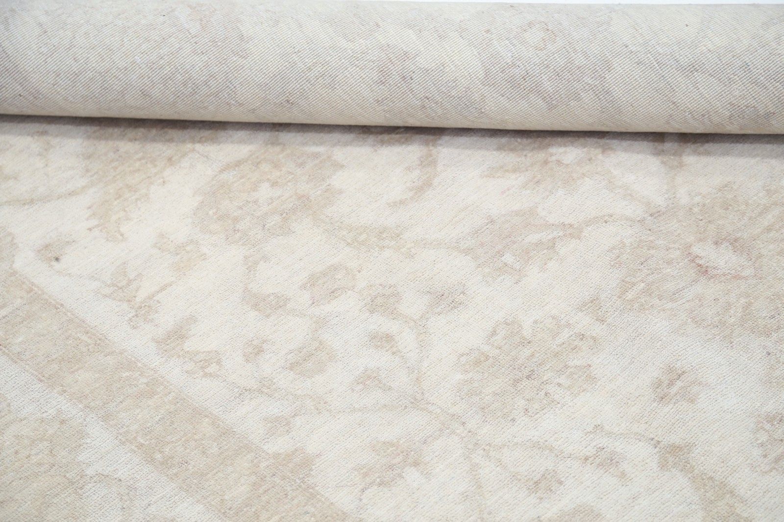 Tapis noué main 9 x 11,3 ft, grand format. Tapis de salon beige à motifs floraux photo 5862.0