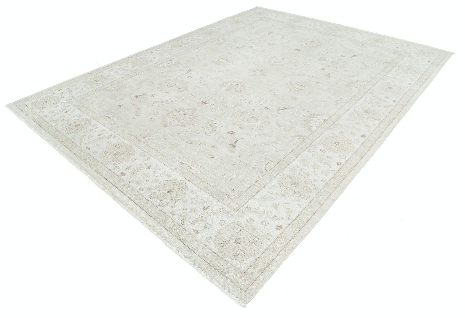9x11.7 Ft Hand Knotted Large Area Rug For Living Room. Beige Wool Carpet photo for sale