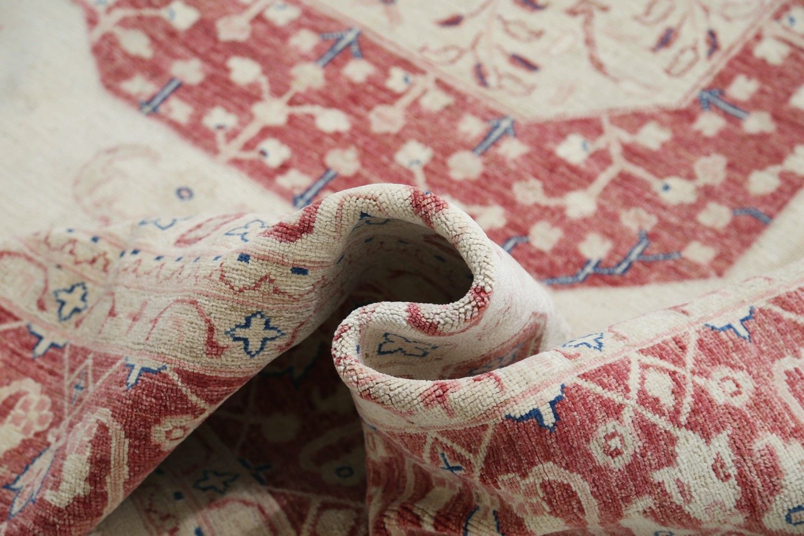 Grand tapis en laine noué à la main, beige et rouge, motif médaillon - 2,44 x 2,93 m (8 x 9,7 pi) photo vinterior
