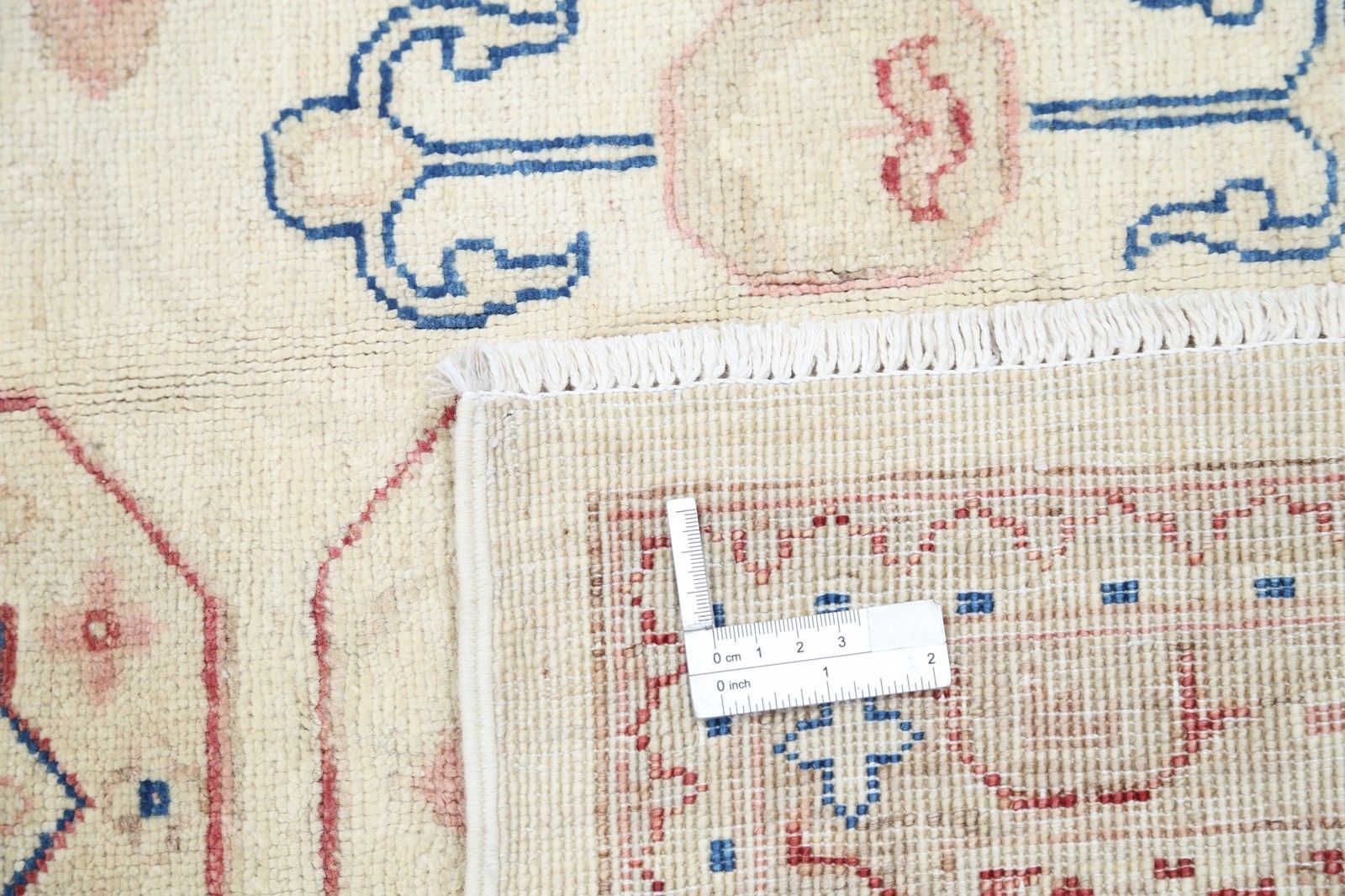 Grand tapis en laine noué à la main, beige et rouge, motif médaillon - 2,44 x 2,93 m (8 x 9,7 pi) photo buy