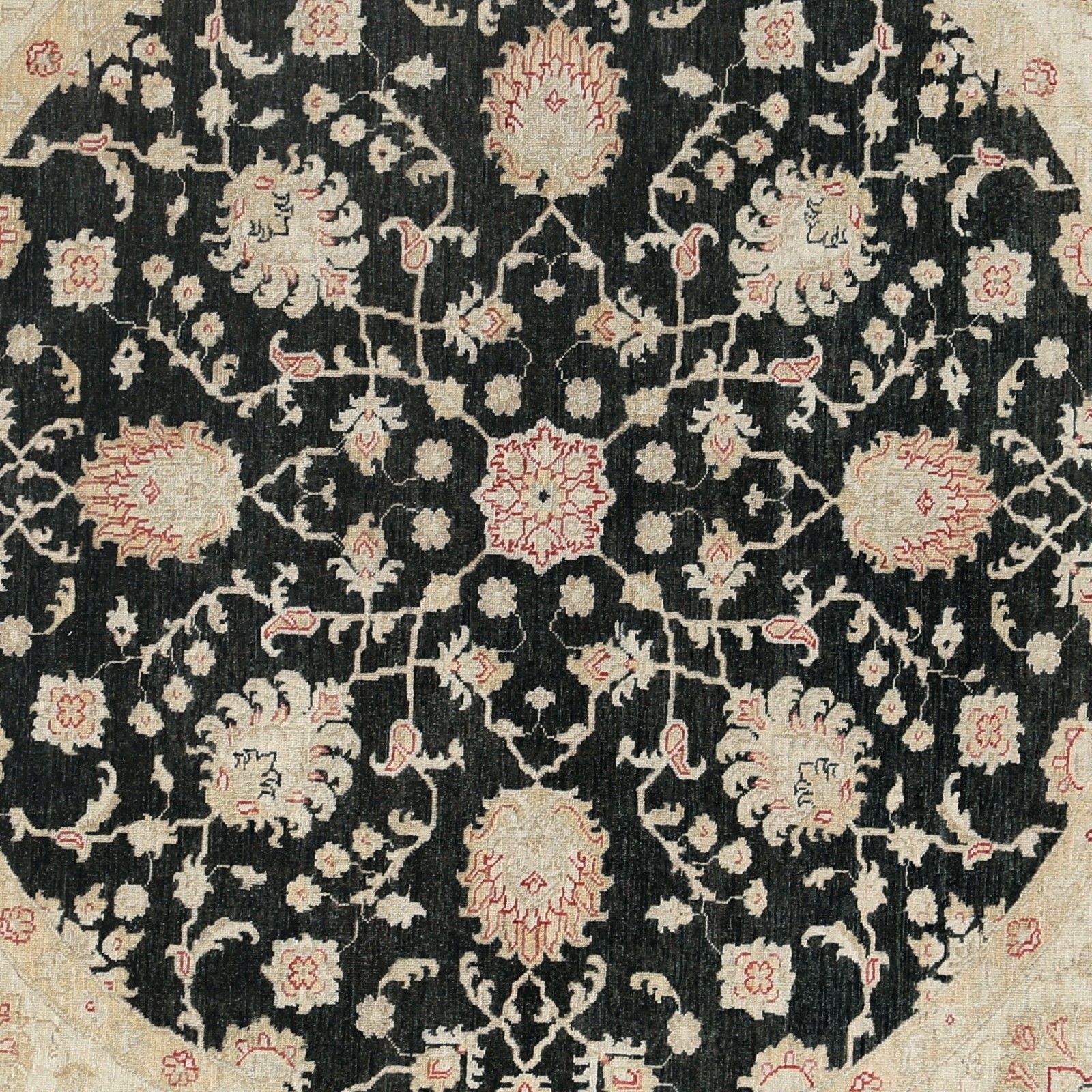 7.8x8 Ft Hand Knotted Round Area Rug For Living Room Decor. Black Wool Carpet photo vinterior