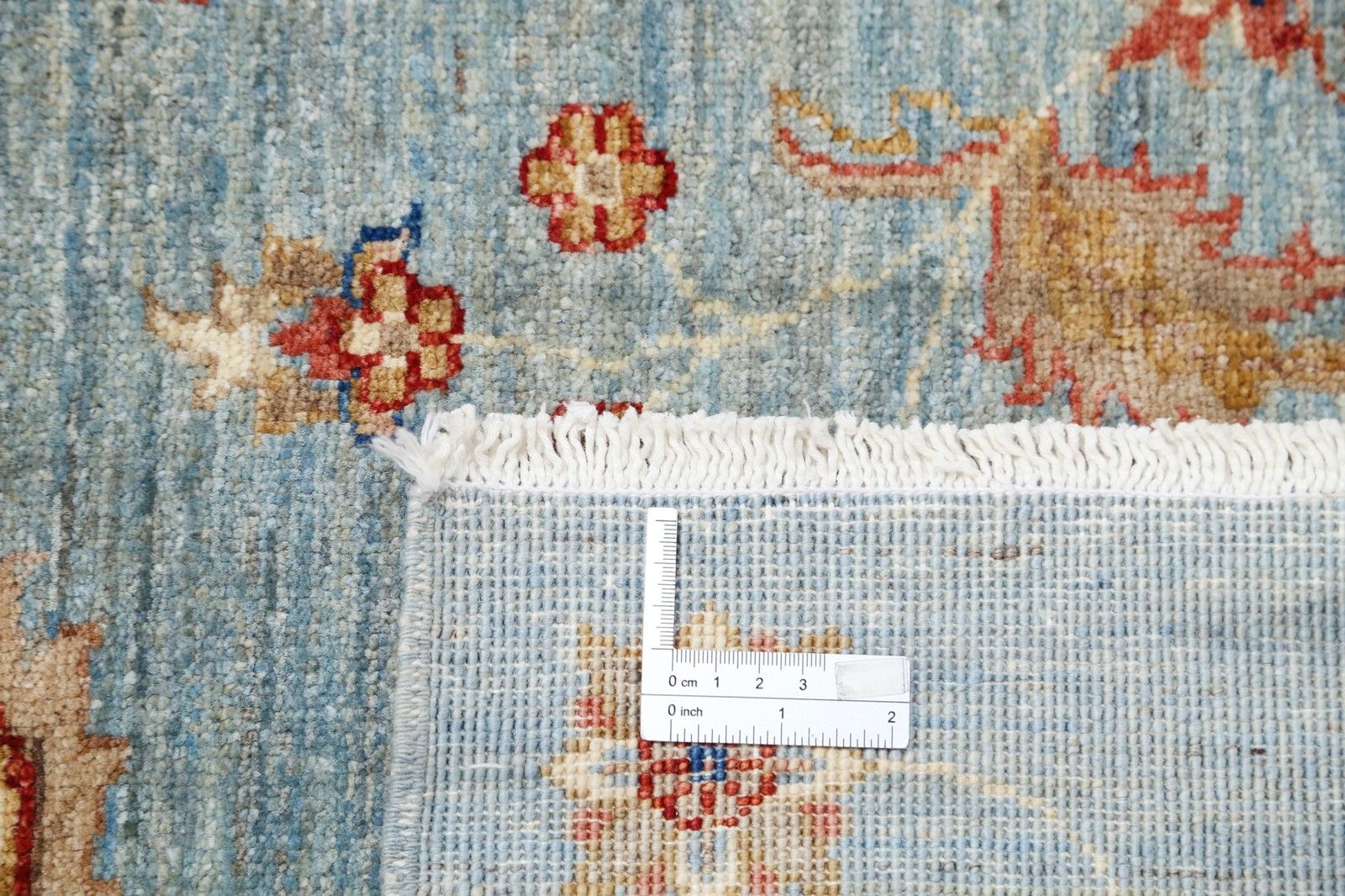 Tapis traditionnel noué à la main bleu clair et ivoire à motifs floraux, 170 x 235 cm photo Textiles