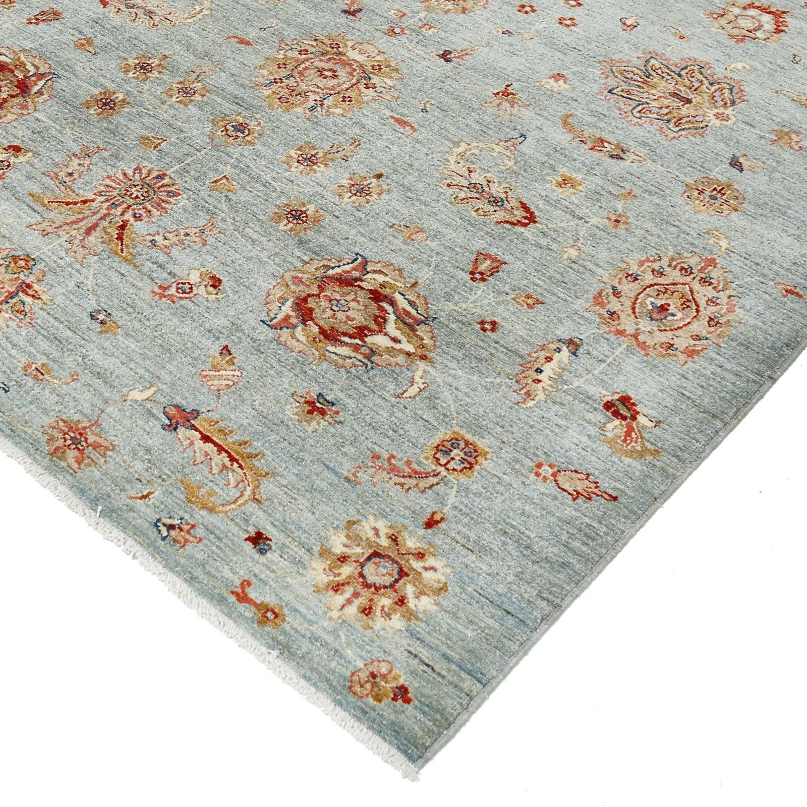 Tapis traditionnel noué à la main bleu clair et ivoire à motifs floraux, 170 x 235 cm photo 2081.0