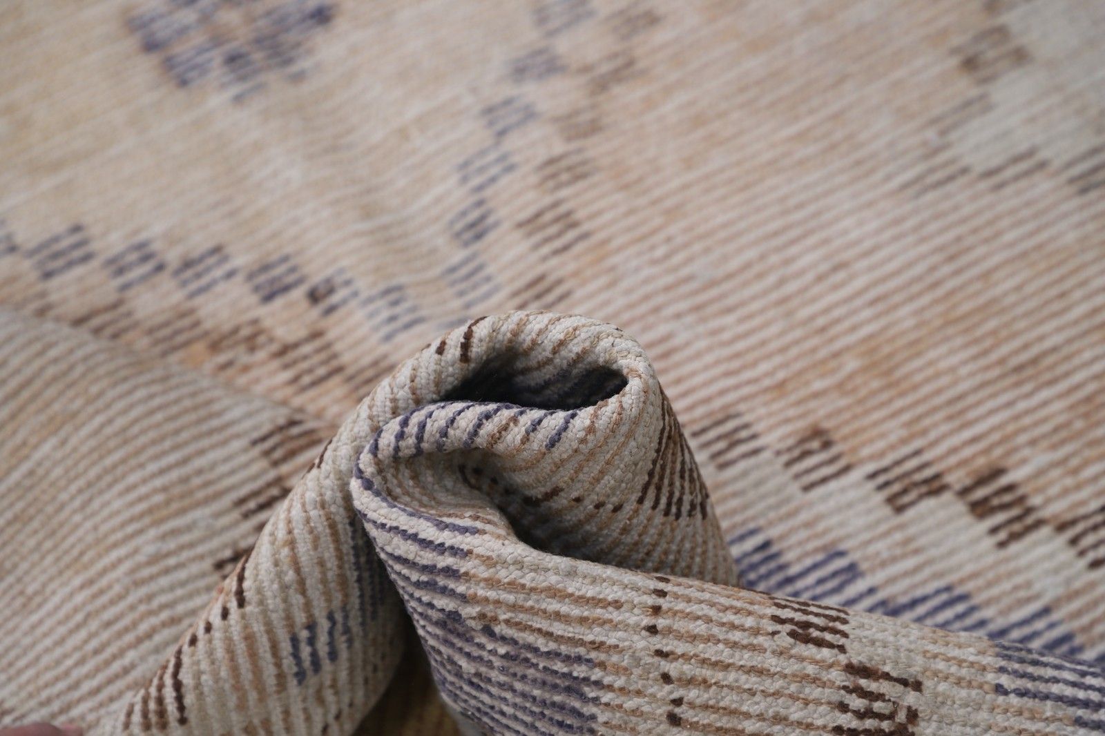 5.2x8.6 Ft Handknotted Light Blue, Beige Area Rug. Turkish Striped Geometric Rug photo Textiles