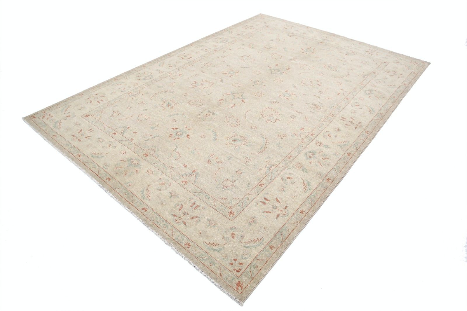 6.7x9.7 Ft Hand Knotted Large Area Rug For Living Room Decor. Beige Wool Carpet photo for sale