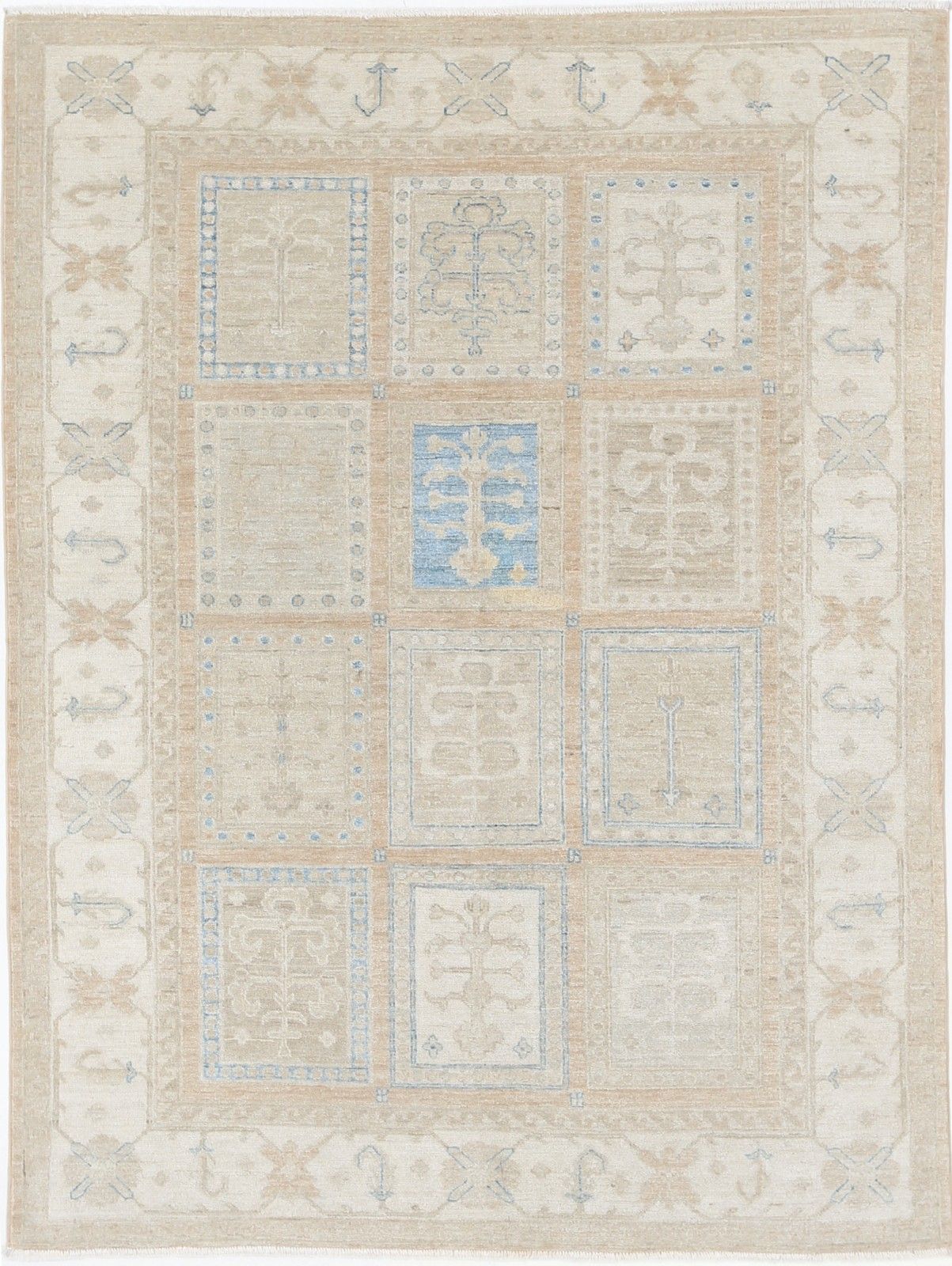 5x6.6 Ft Handknotted Geometric Area Rug For Living Room, Dining Room And Bedroom