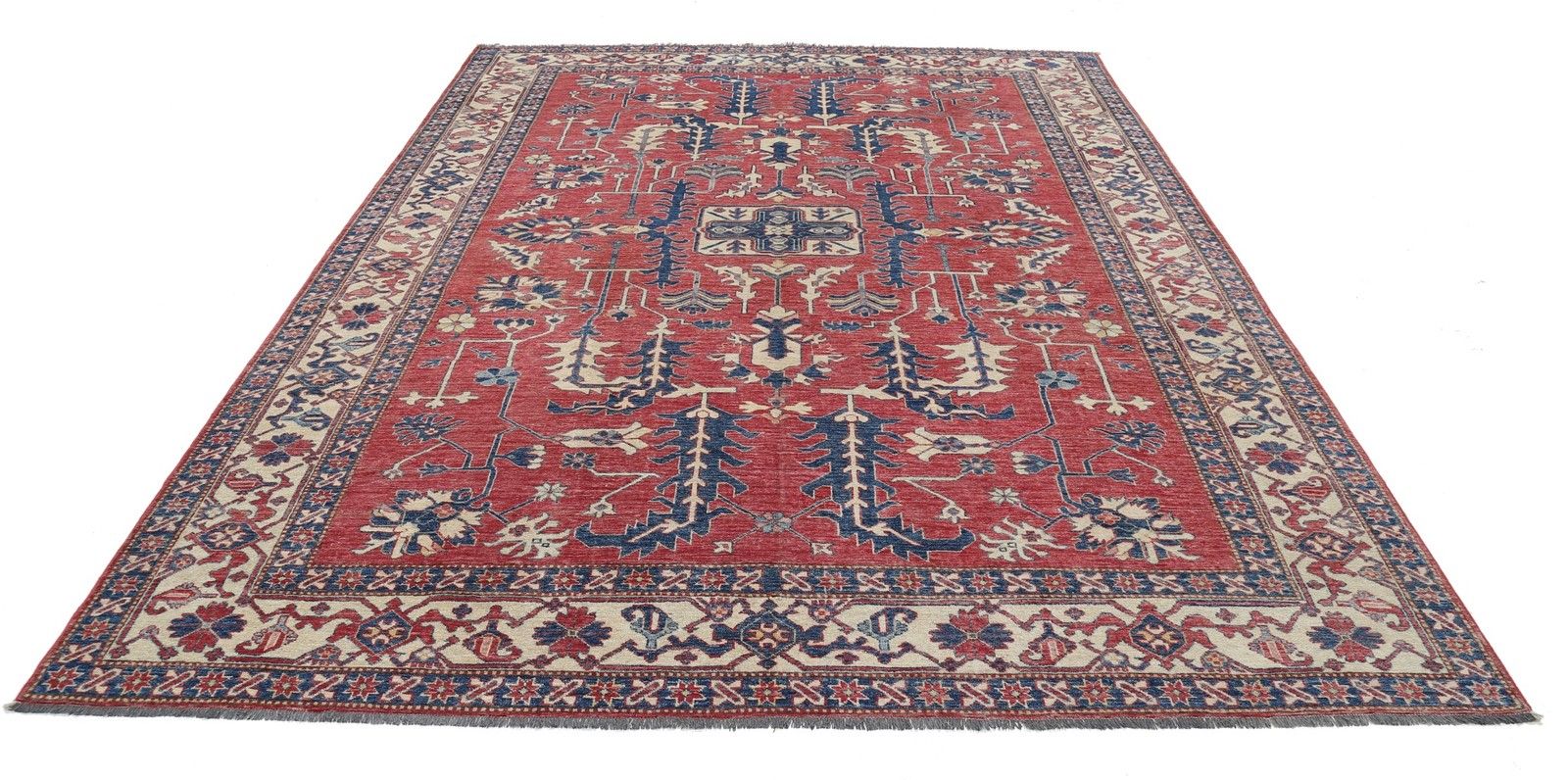 Tapis en laine noué à la main 2,49 x 3,28 m, rouge. Tapis turc à motifs floraux pour salon photo Textiles