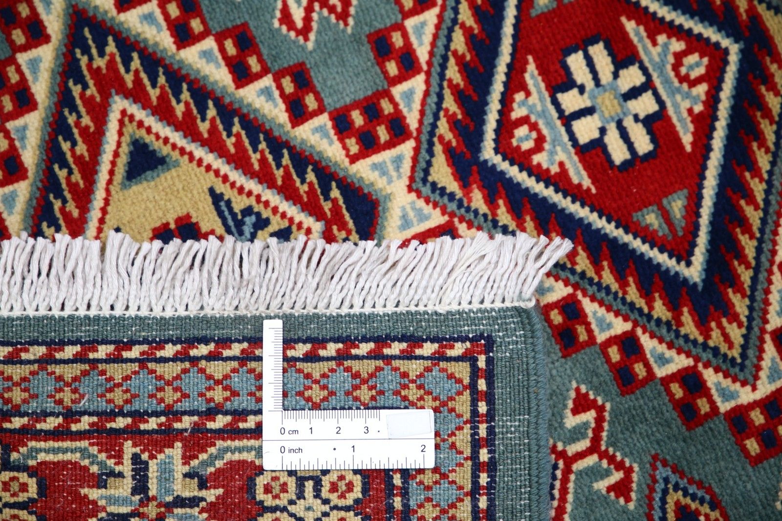 Tapis en laine fait main vert, rouge et ivoire, 2 x 3 pi, motif médaillon géométrique photo buy