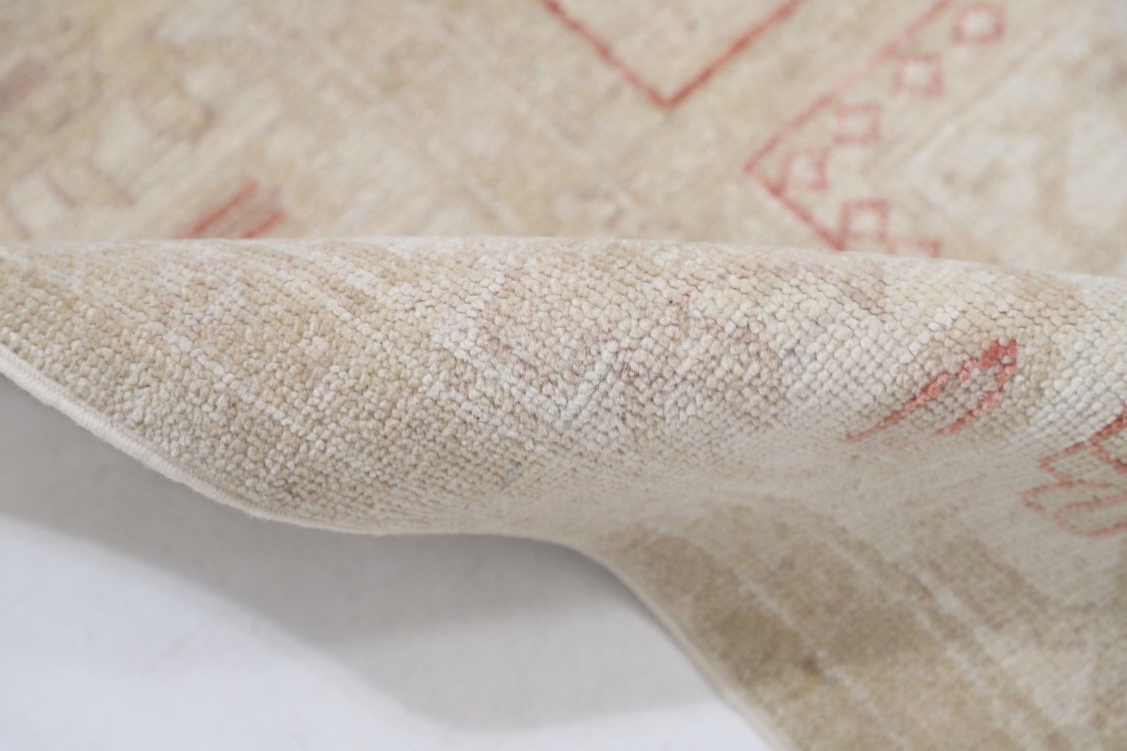 4.2x6.2 Ft Hand Knotted Beige, Red Wool Area Rug. Soft Geometric Panel Patterned photo Textiles