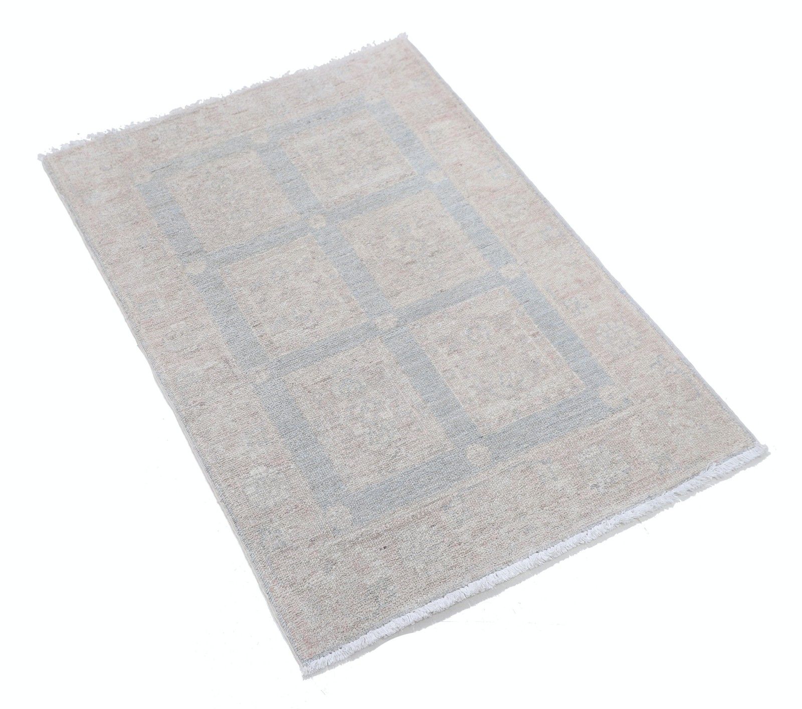 2x3 Ft Hand Knotted Ivory, Light Blue, Blush Wool Area Rug With Geometric Design photo furniture