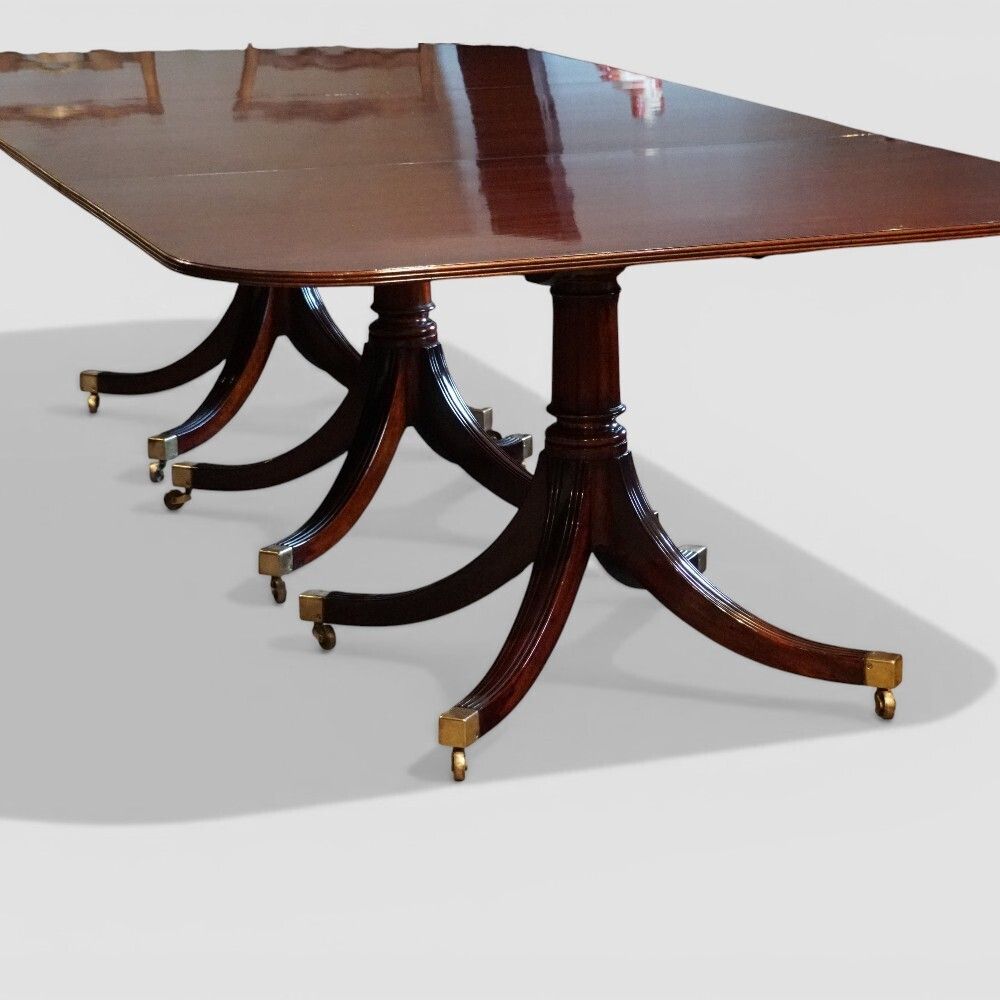 4350.0 George V Mahogany 3 Pillar Dining Table 384cms photo