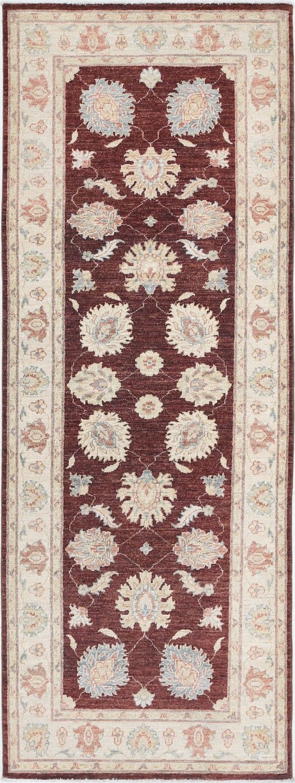 2.7x8 Ft Hand Knotted Red, Beige Runner Rug For Kitchen. Wool Hallway Rug