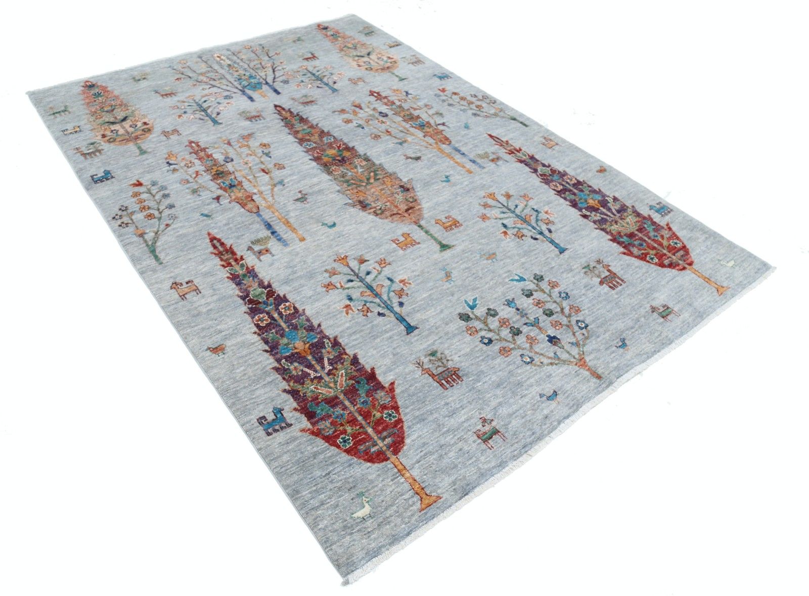 Tapis noué main bleu clair, 170 x 235 cm, motif turc Arbre de Vie photo furniture