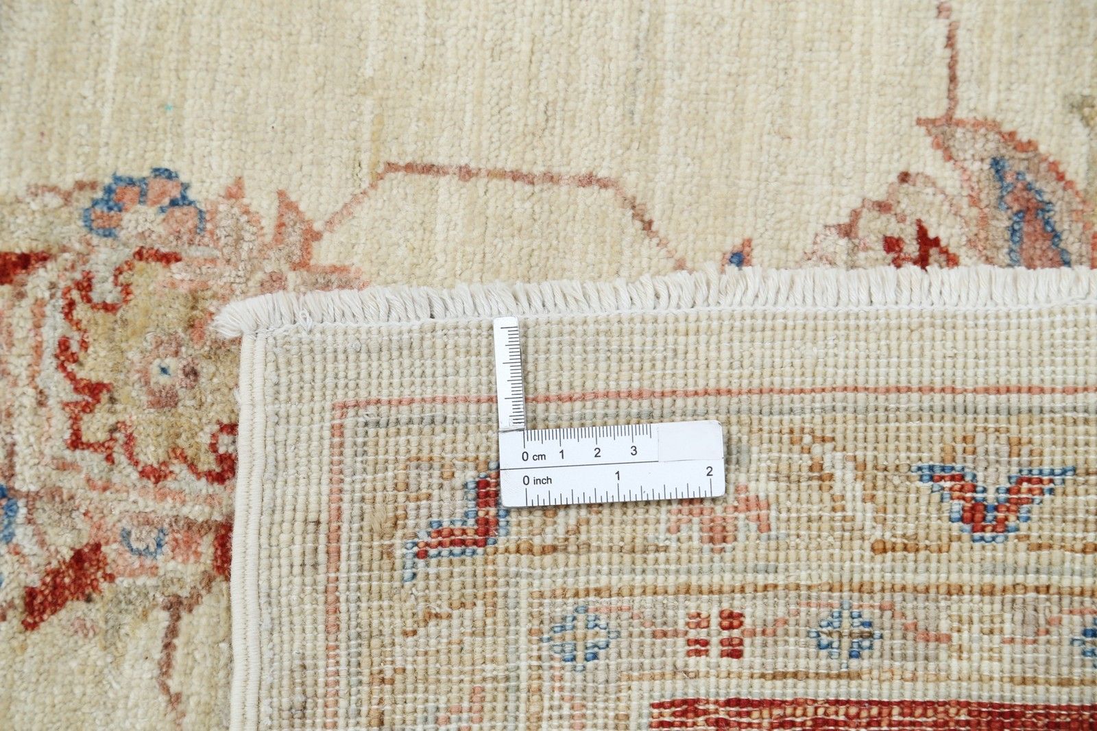 Handgemaakt bloementapijt 7x10 ft in beige en rood. Traditioneel Oushak-tapijt photo buy