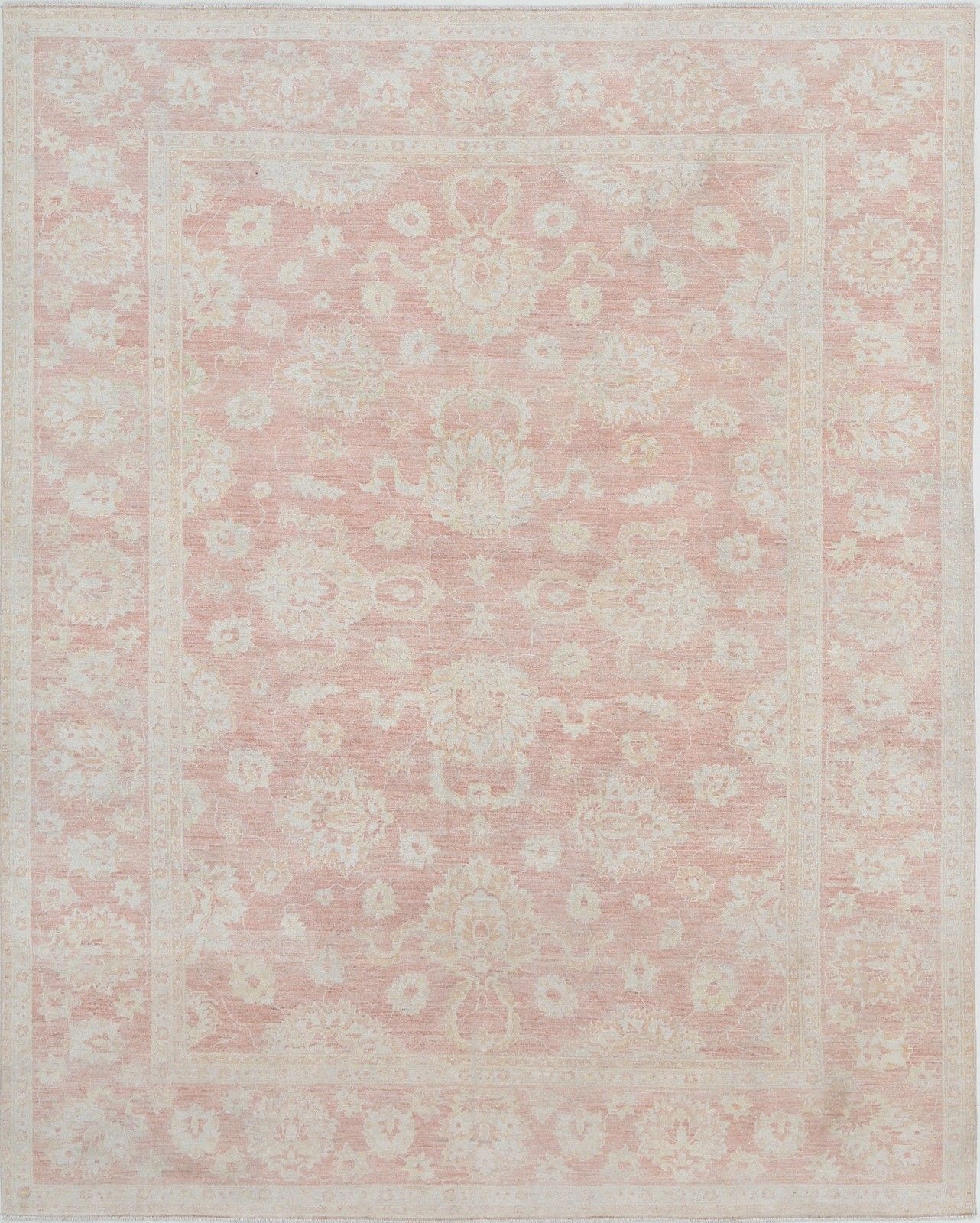 8x10 Ft Hand Knotted Blush And Ivory Rug. Floral Design Carpet For Living Room