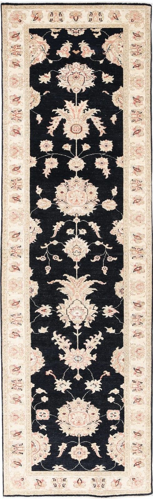 2,7 x 9,7 ft Handgeknoopt Zwart Loperkleed voor Gang en Corridor. Bloemen Keukenkleed