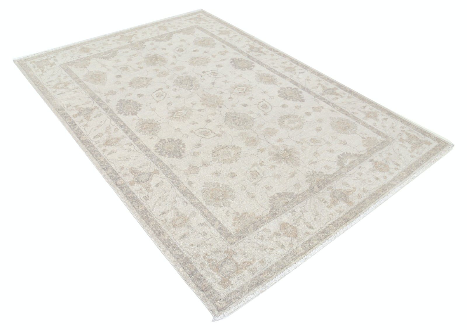 5.4x7.8 Ft Hand Knotted Beige Wool Oushak Area Rug With All Over Floral Design photo furniture